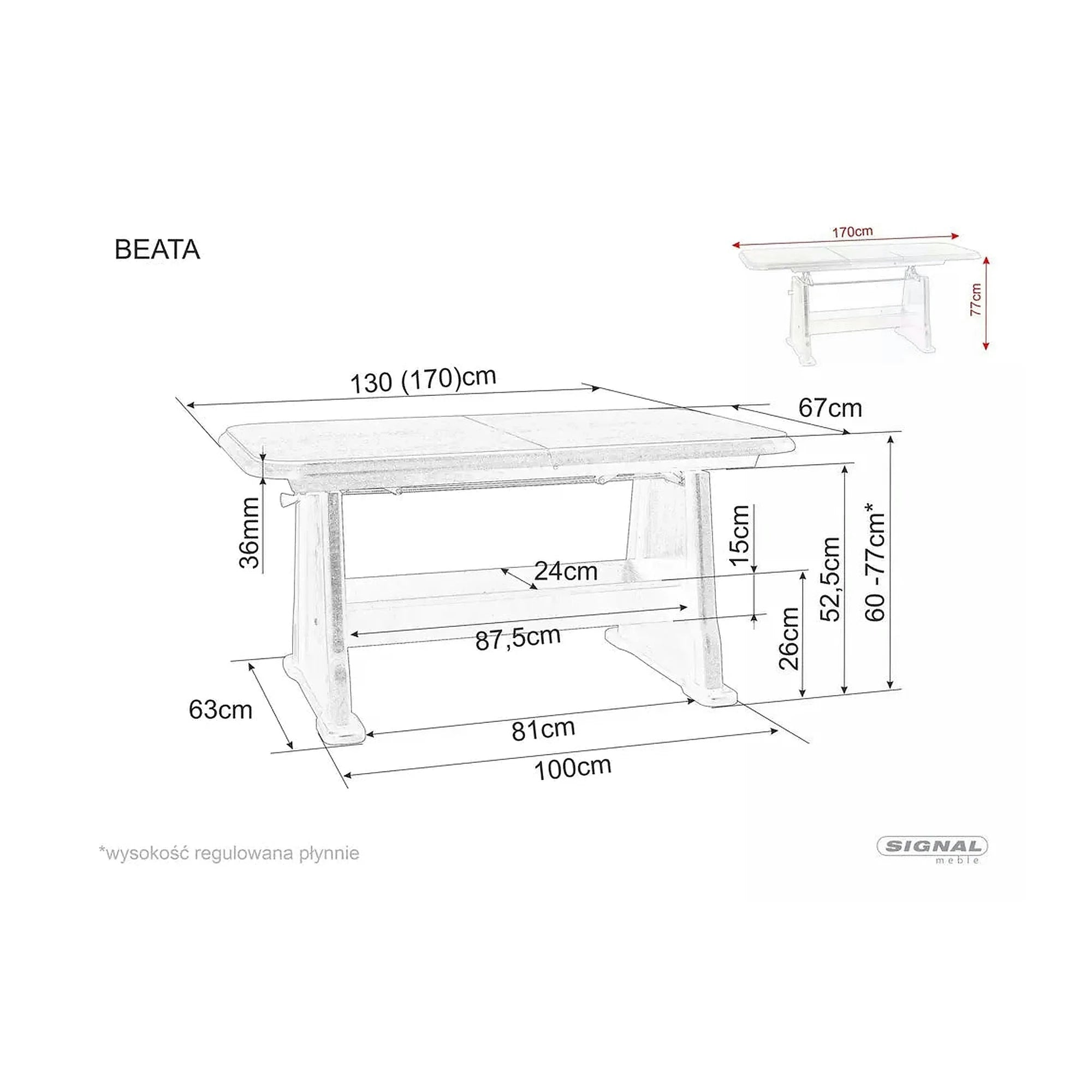 Masa extensibila BEATA, stejar sonoma, lemn de fag, 130/170x67x60/77 cm