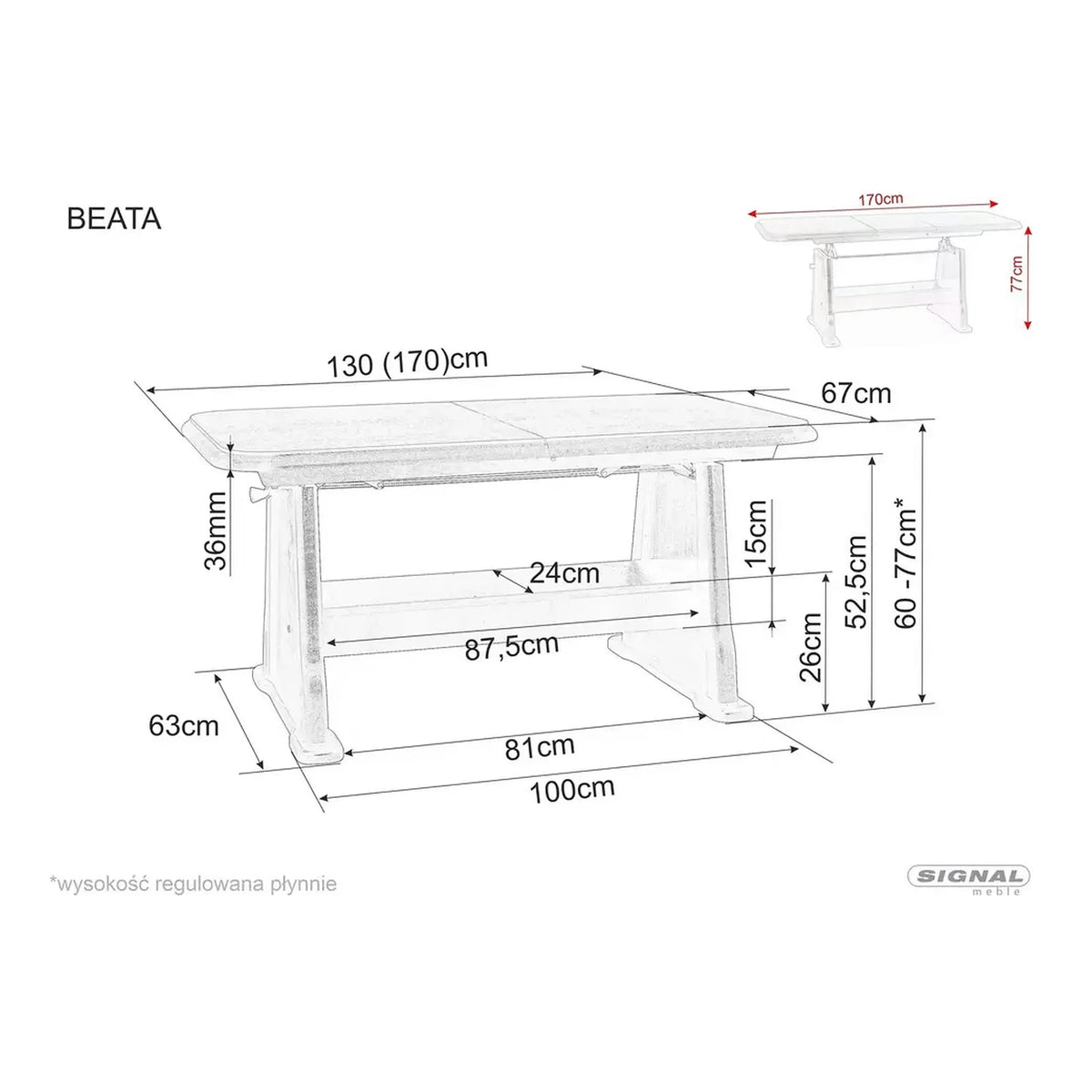 Masa extensibila BEATA, wenge, PAL/lemn, 130/170x67x60/77 cm