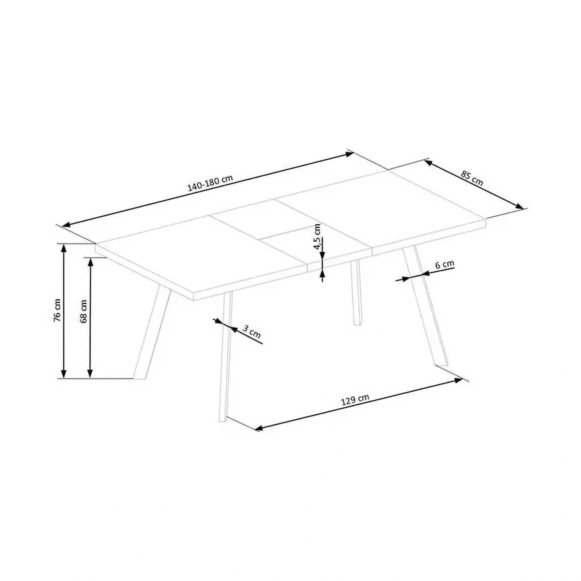 Masa extensibila BERLIN, stejar/negru, 140/180x85x76 cm