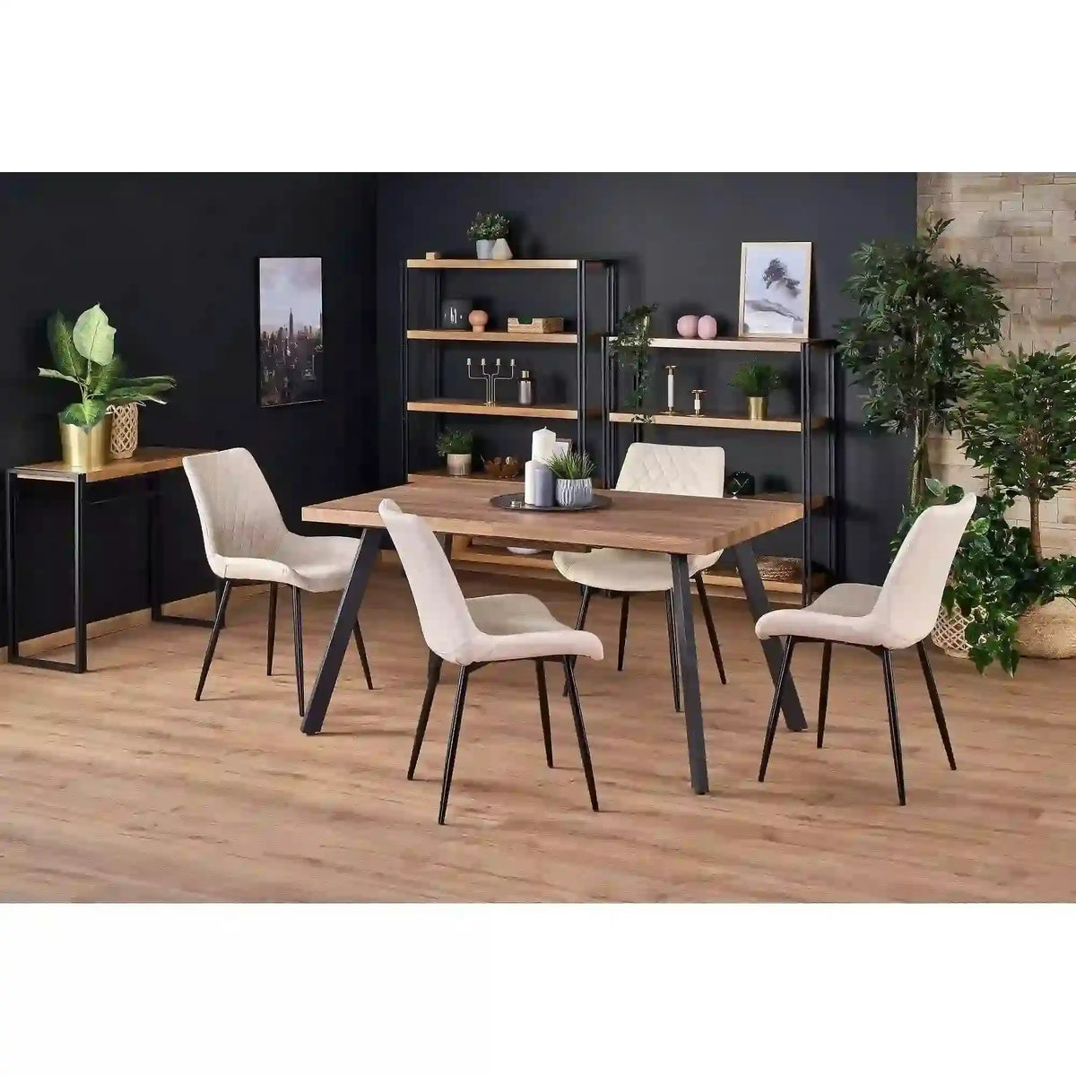 Masa extensibila BERLIN, stejar/negru, 140/180x85x76 cm