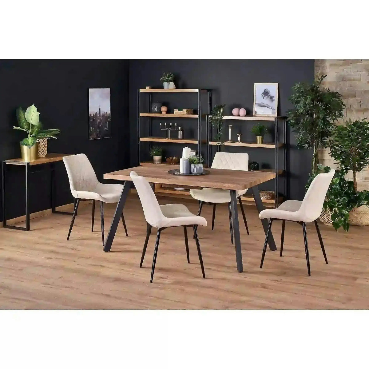 Masa extensibila BERLIN, stejar/negru, 140/180x85x76 cm