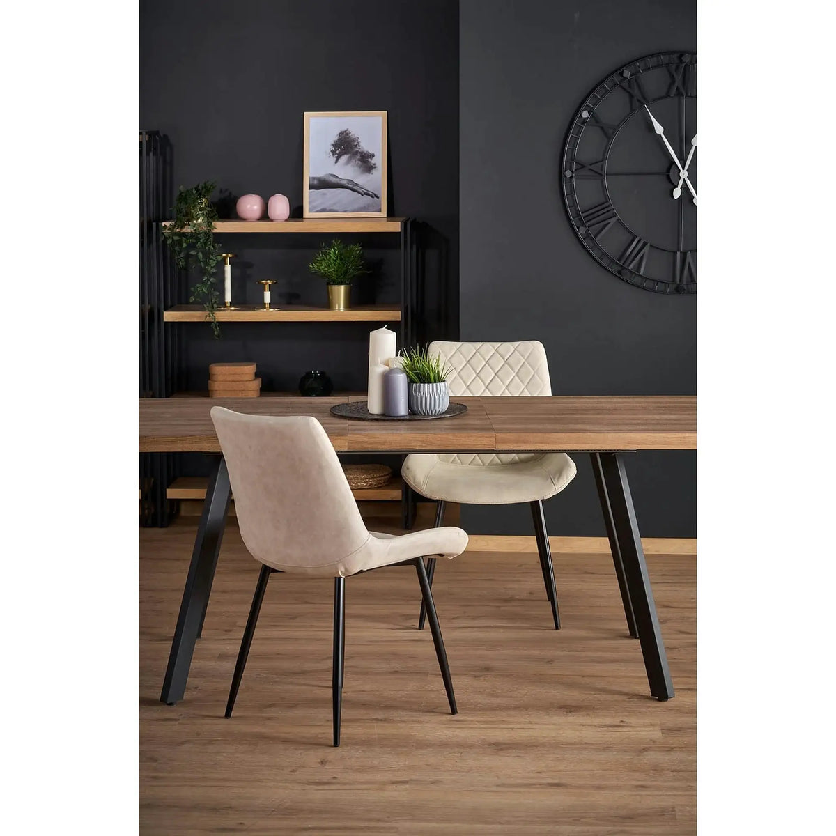 Masa extensibila BERLIN, stejar/negru, 140/180x85x76 cm
