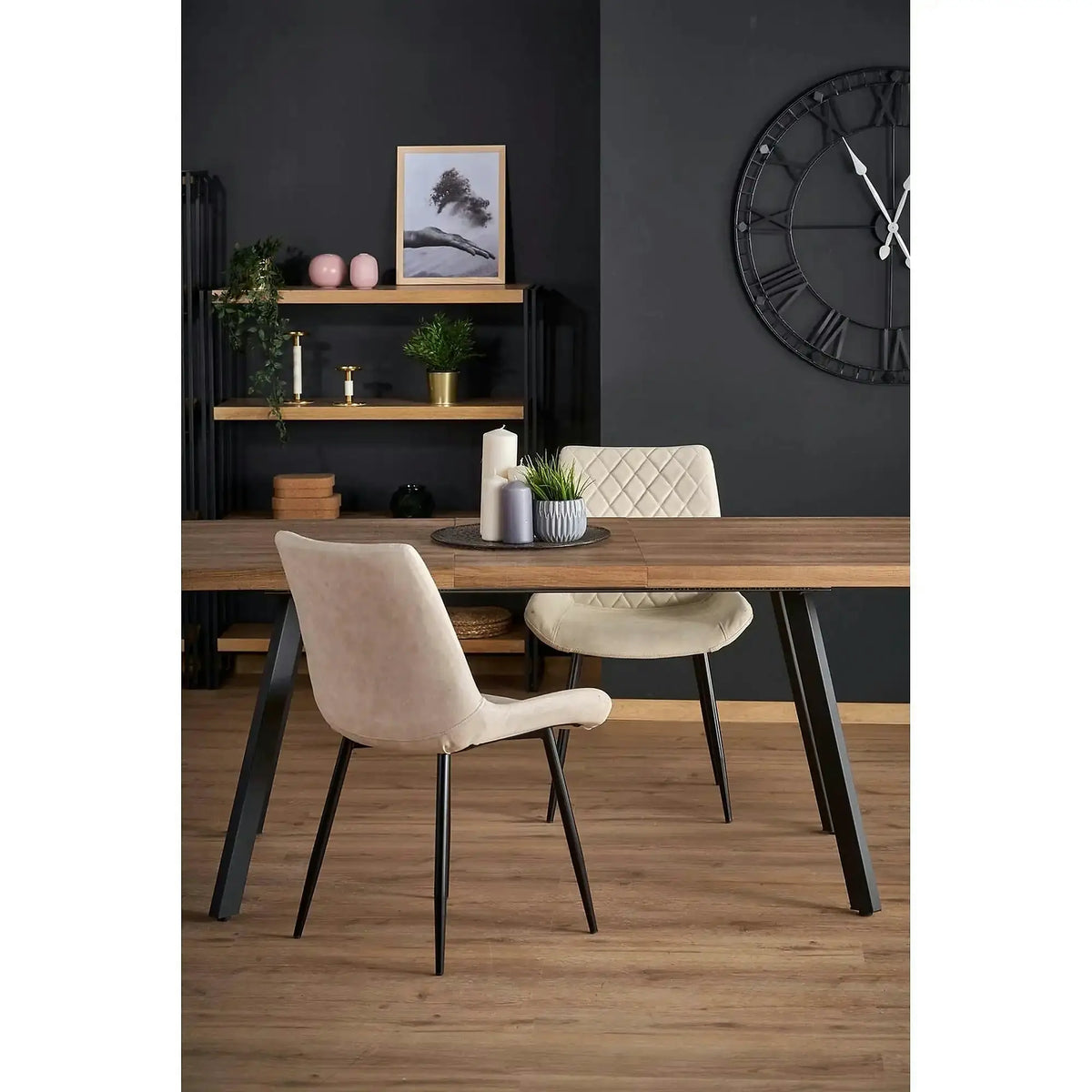 Masa extensibila BERLIN, stejar/negru, 140/180x85x76 cm