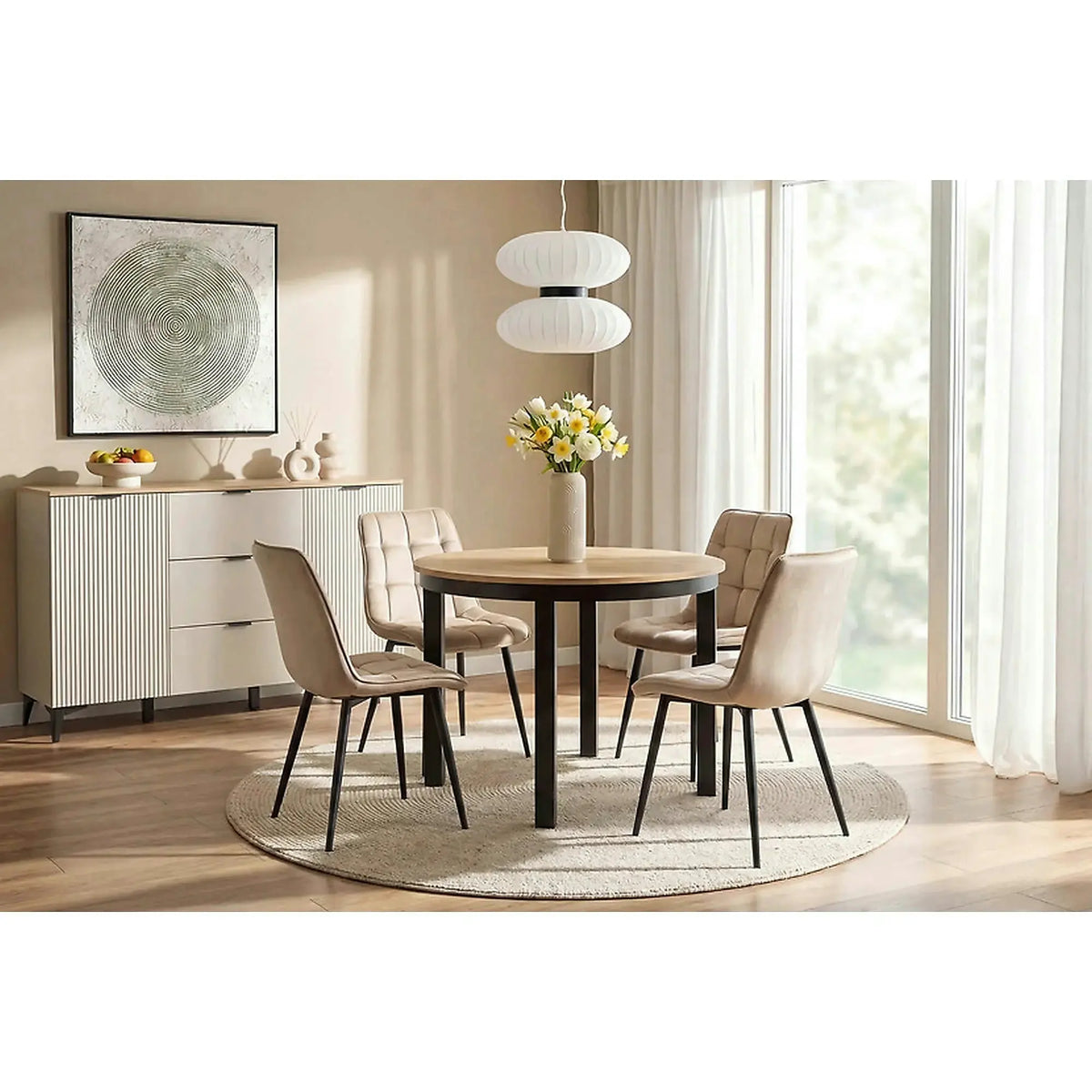 Masa extensibila BERNARDIN, stejar artisan/negru, 100/176x100x76 cm