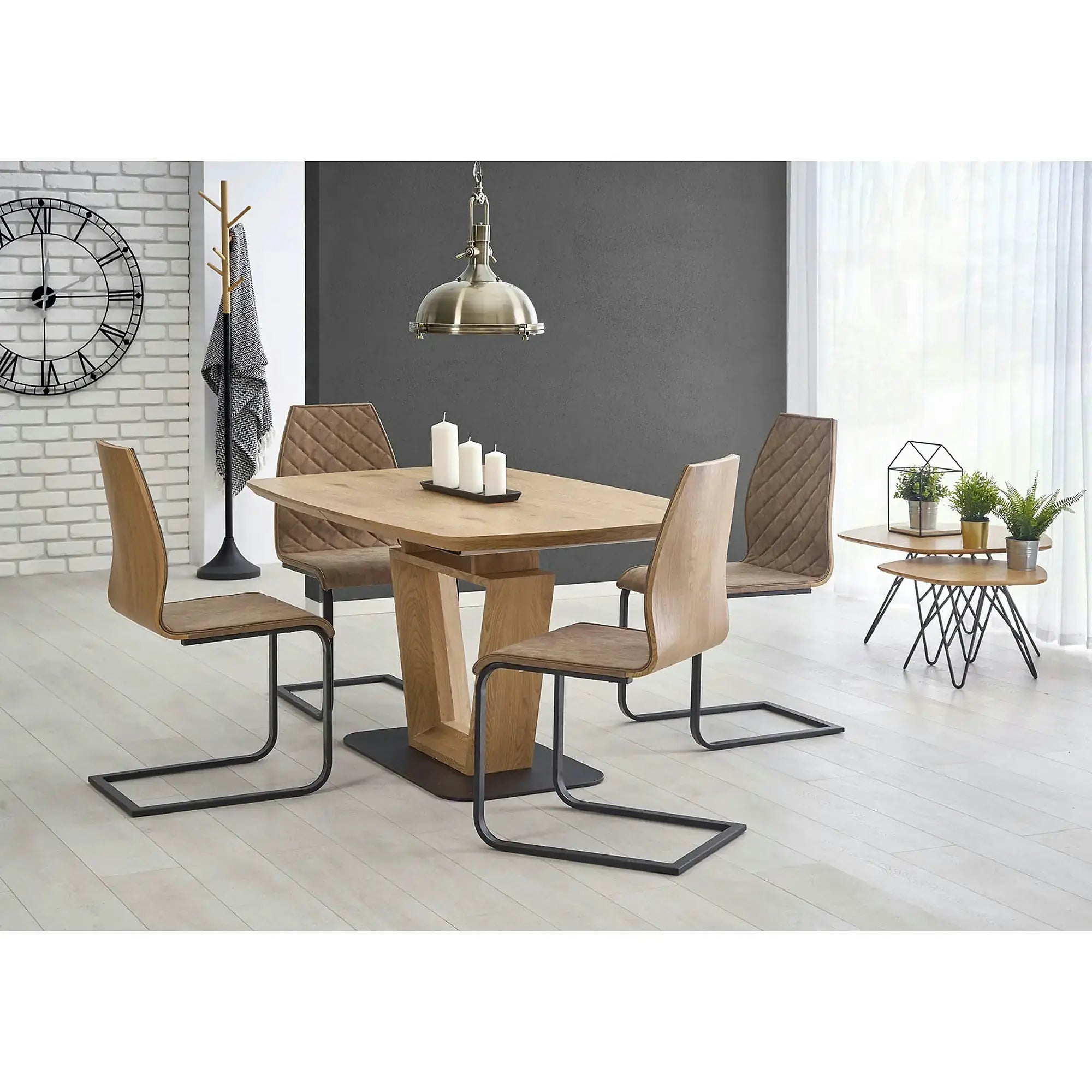Masa extensibila BLACKY, stejar auriu/negru, 160/220x90x76 cm