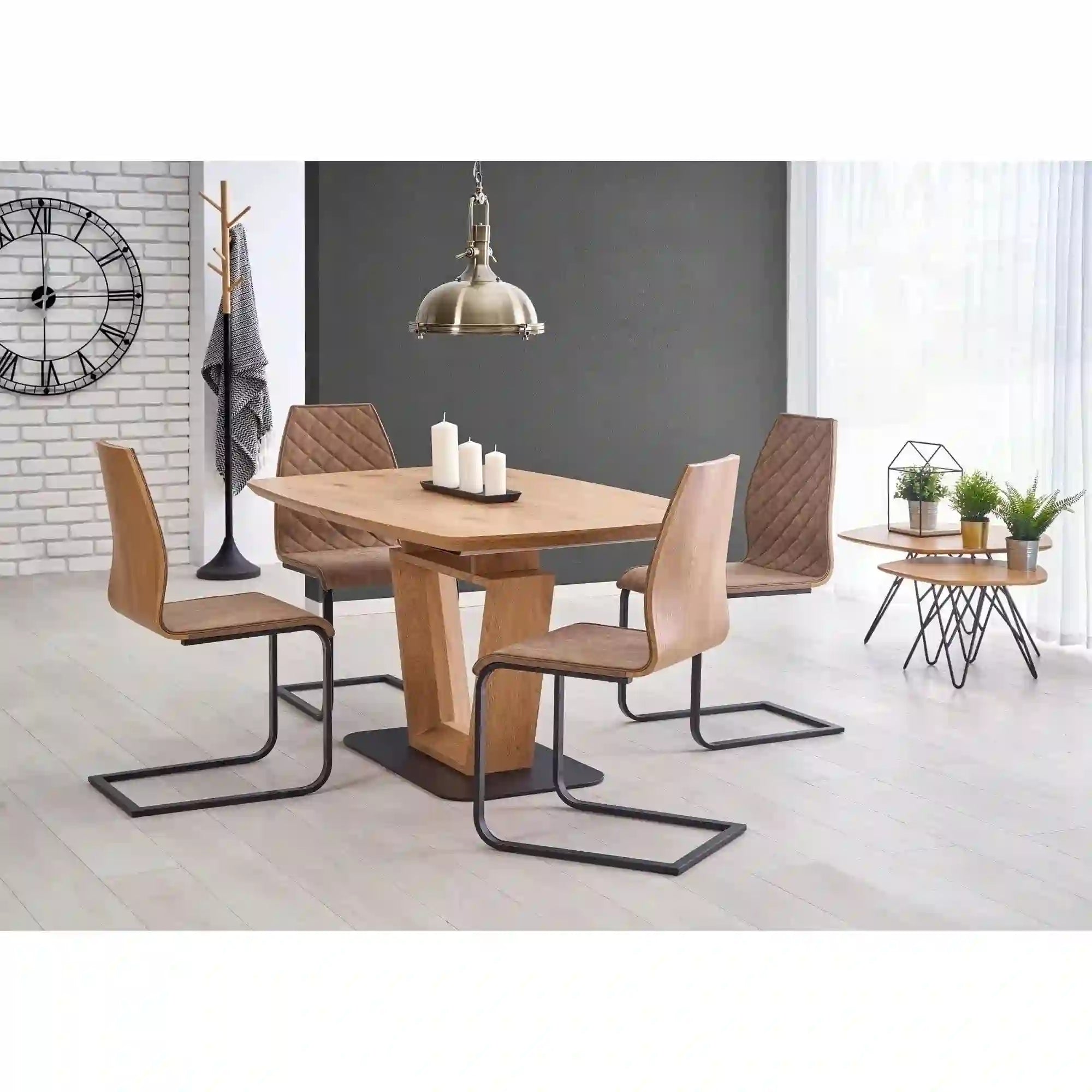 Masa extensibila BLACKY, stejar auriu/negru, 160/220x90x76 cm