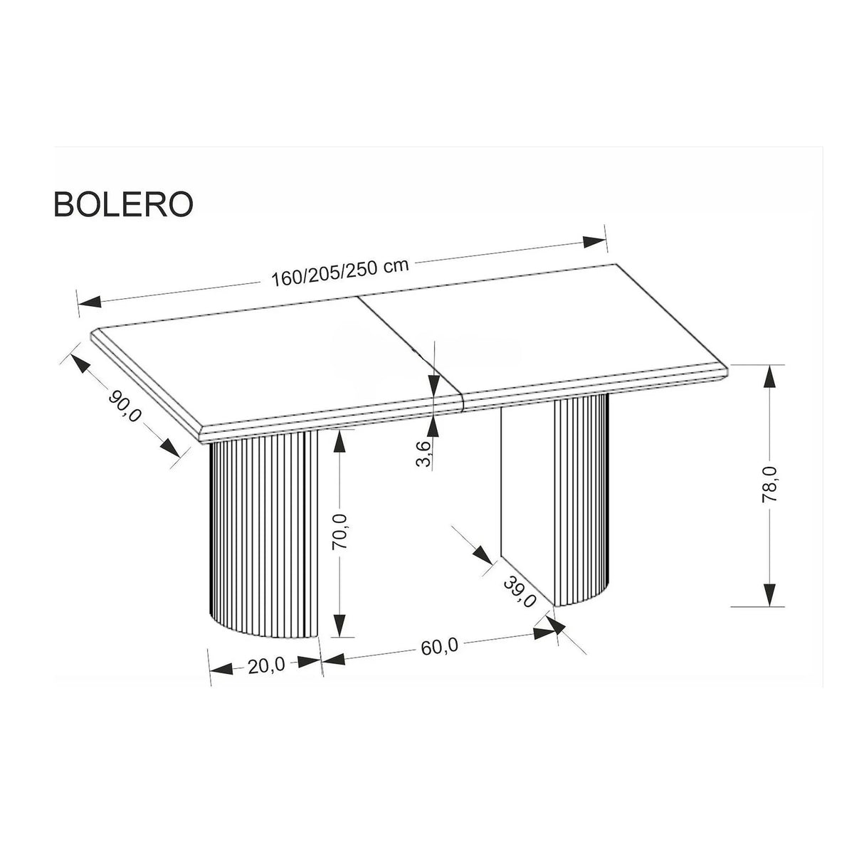 Masa extensibila BOLERO, negru, 160/250x90x78 cm