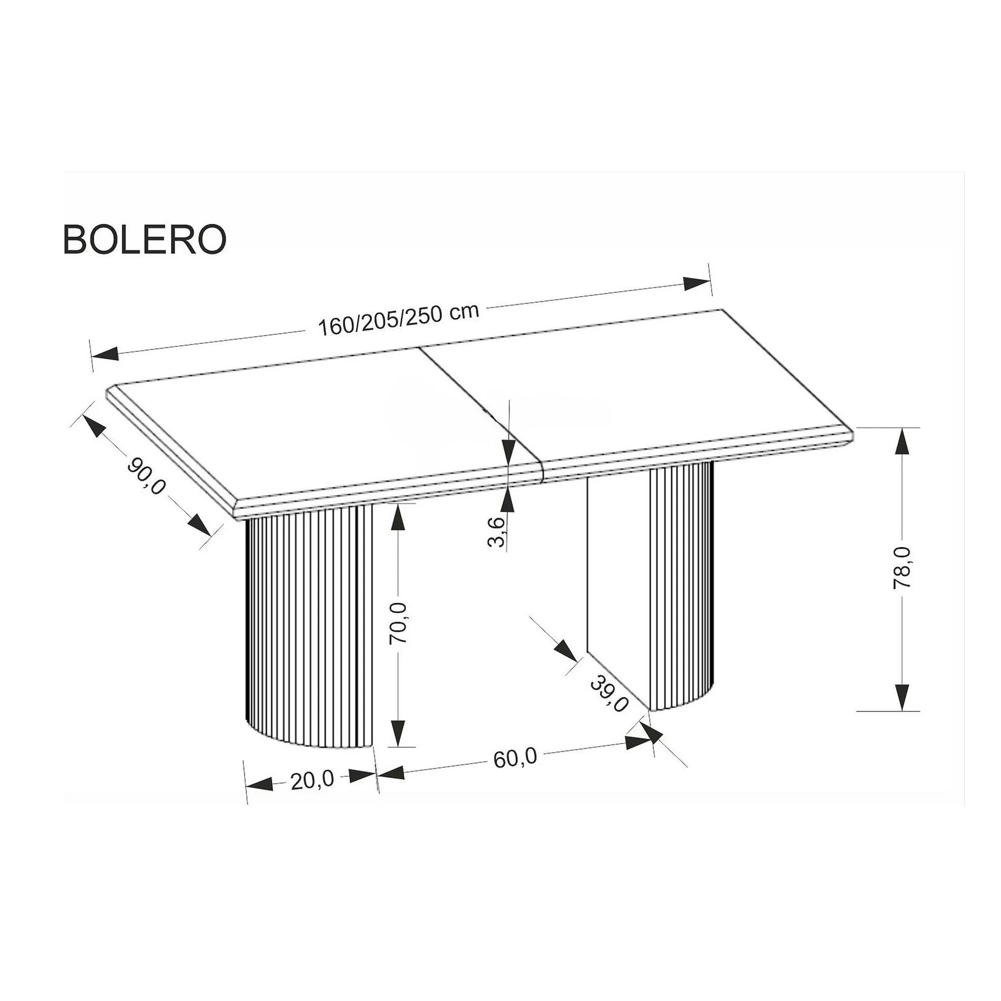 Masa extensibila BOLERO, negru, 160/250x90x78 cm