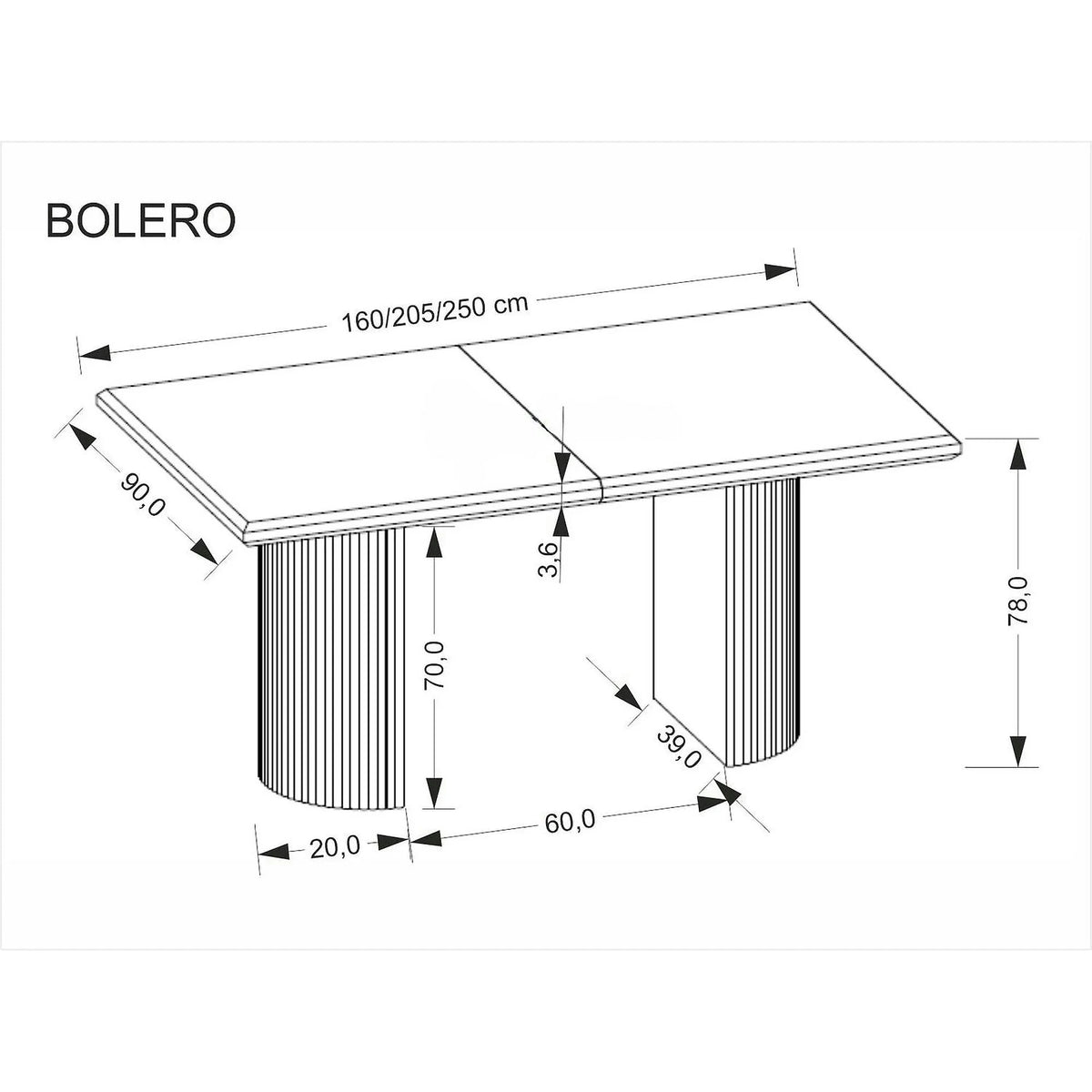 Masa extensibila BOLERO, negru, 160/250x90x78 cm
