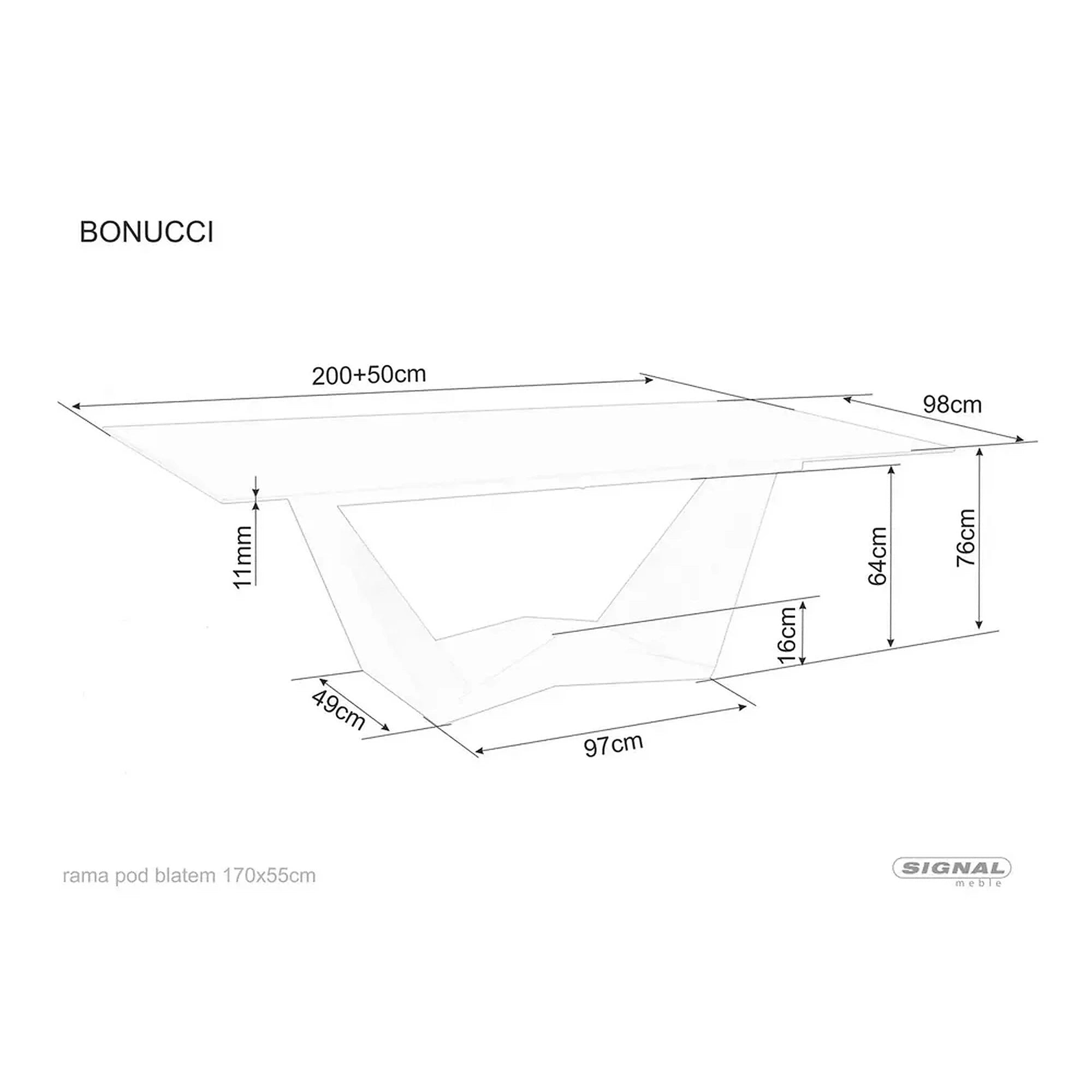 Masa extensibila BONUCCI, negru cu efect de marmura/maro, 200/250x98x76 cm