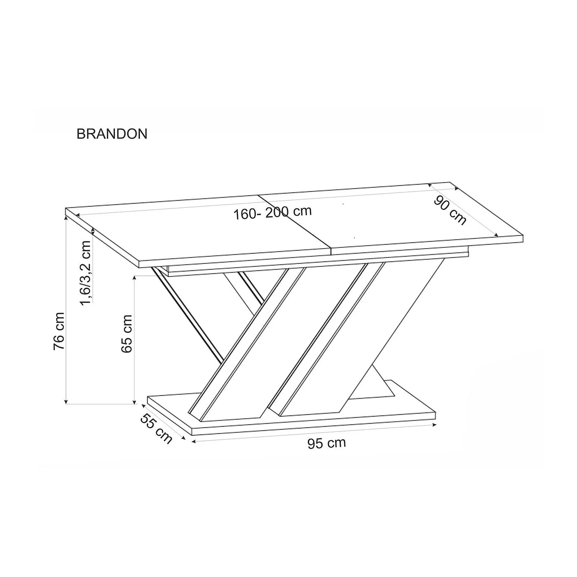 Masa extensibila BRANDON, stejar wotan/negru, PAL laminat, 160/200x90x77 cm