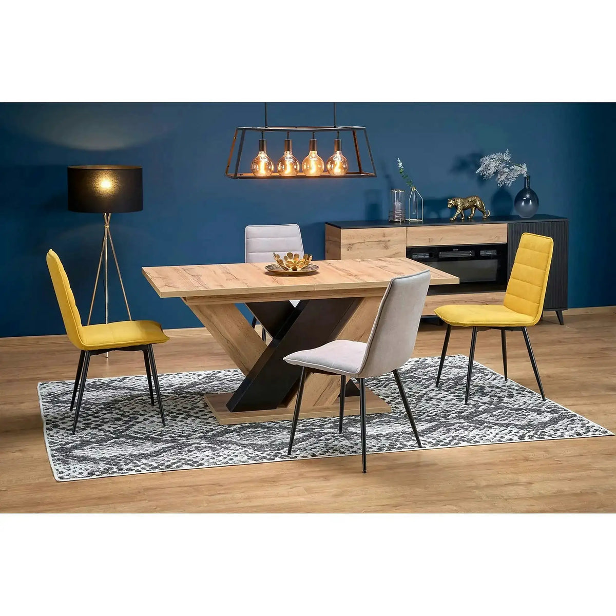 Masa extensibila BRANDON, stejar wotan/negru, PAL laminat, 160/200x90x77 cm