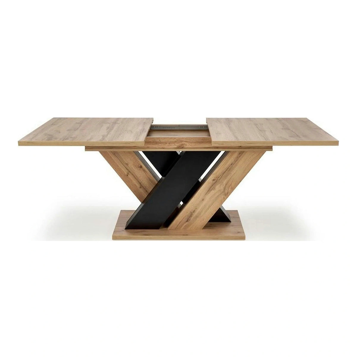 Masa extensibila BRANDON, stejar wotan/negru, PAL laminat, 160/200x90x77 cm
