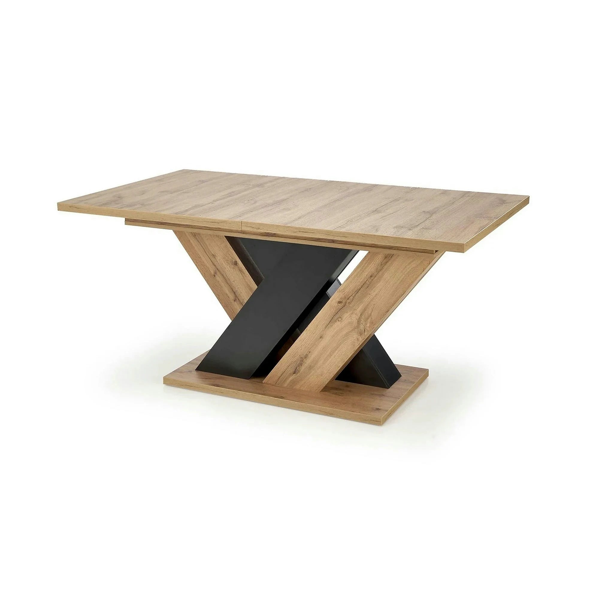 Masa extensibila BRANDON, stejar wotan/negru, PAL laminat, 160/200x90x77 cm