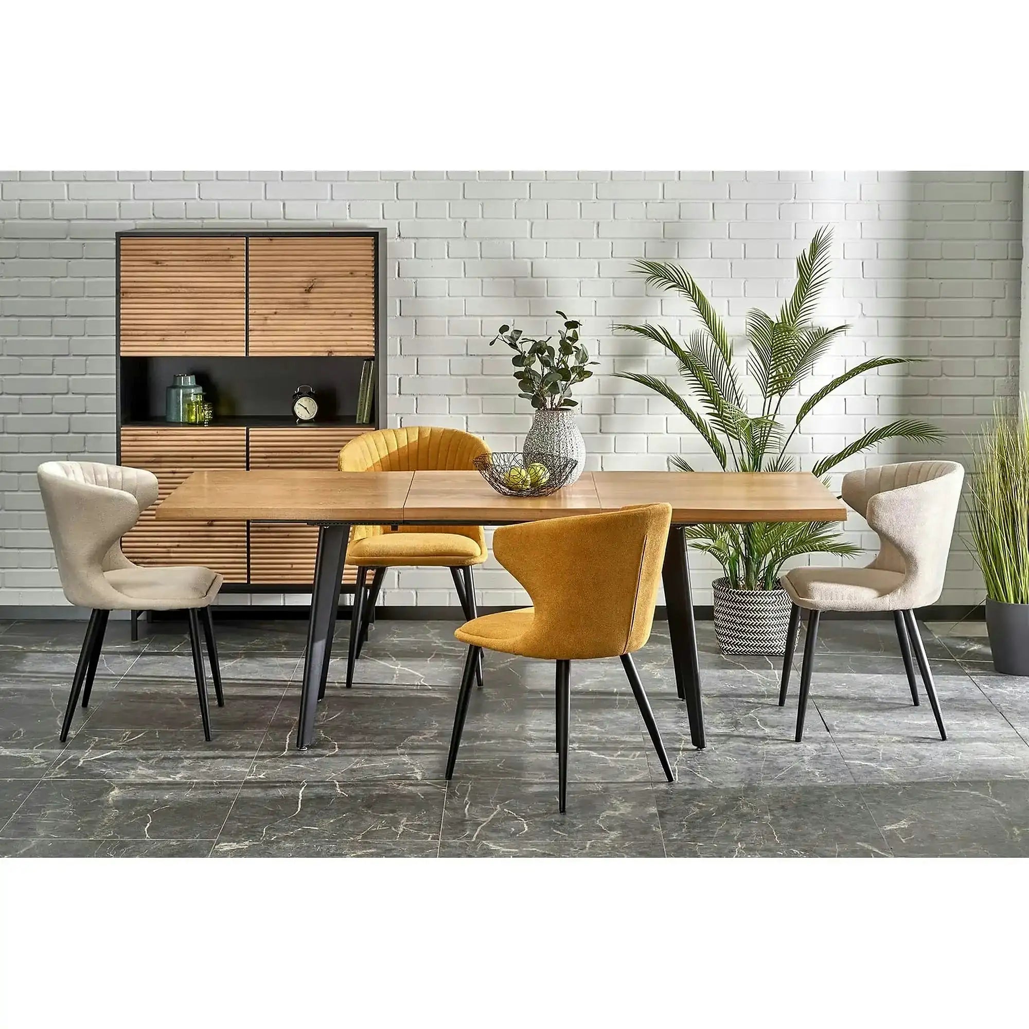 Masa extensibila bucatarie DICKSON, stejar miere/negru, 150/210x90x75 cm