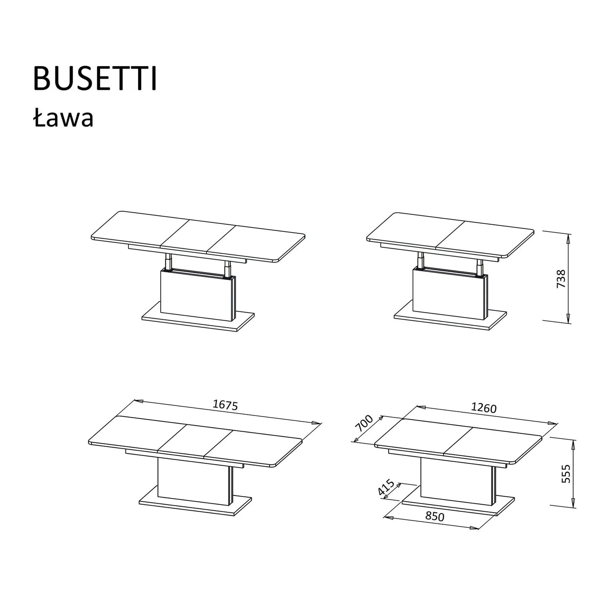 Masa extensibila BUSETTI, alb mat, PAL, 126/167x70x56/74 cm