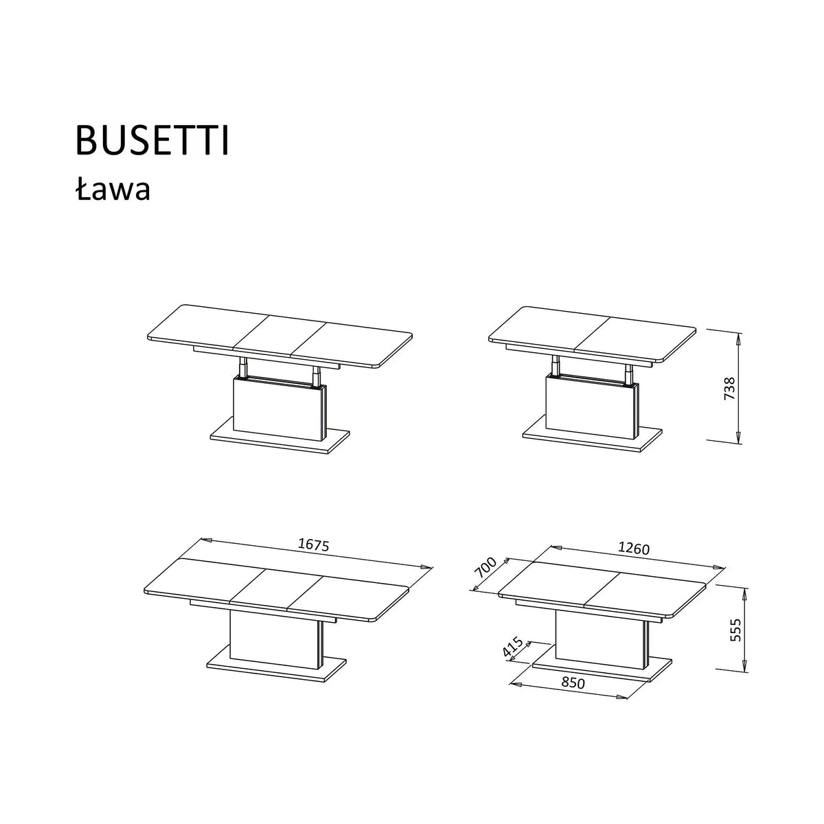 Masa extensibila BUSETTI, alb mat, PAL, 126/167x70x56/74 cm