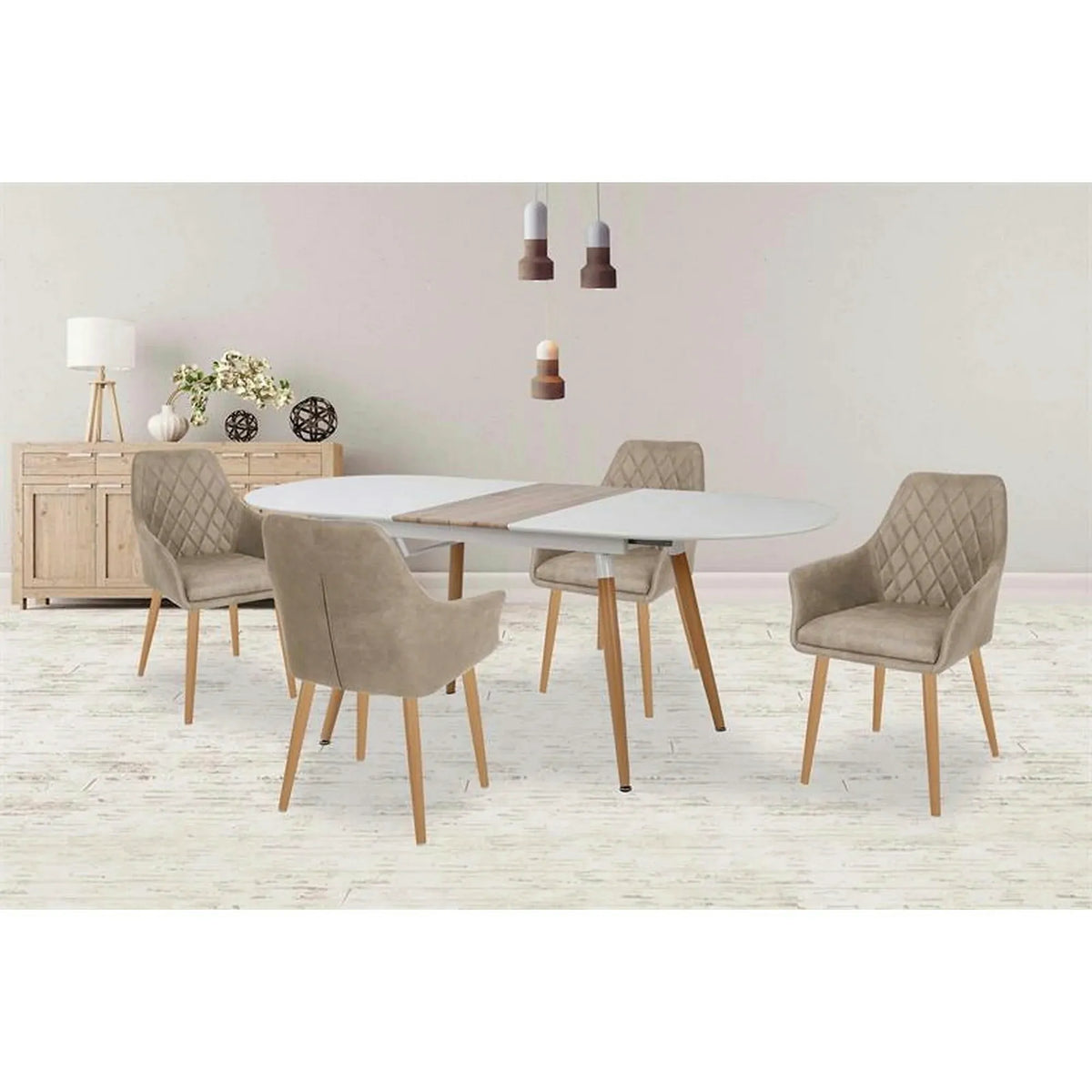 Masa extensibila CALIBER, alb/stejar, 160/200x90x76 cm