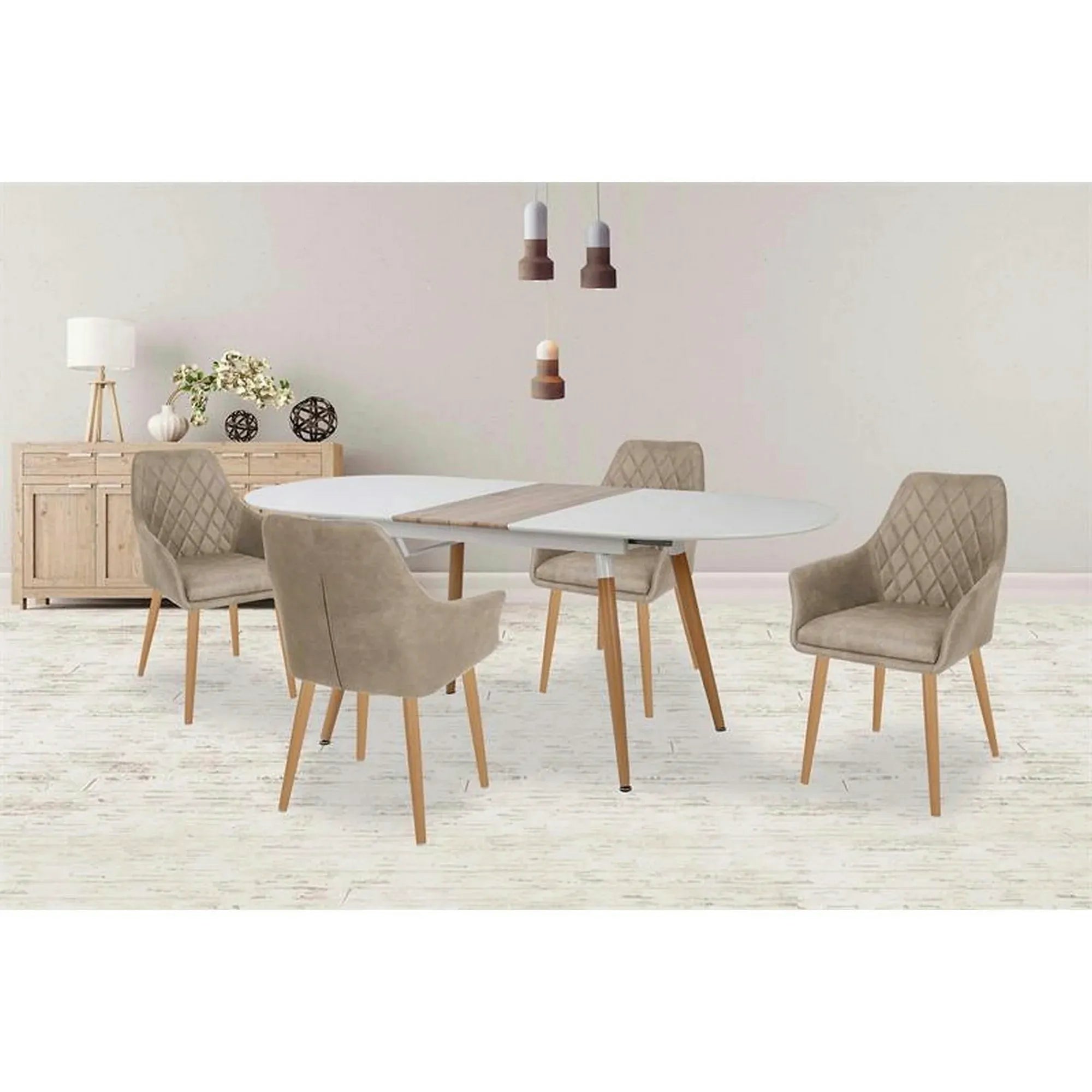 Masa extensibila CALIBER, alb/stejar, 160/200x90x76 cm