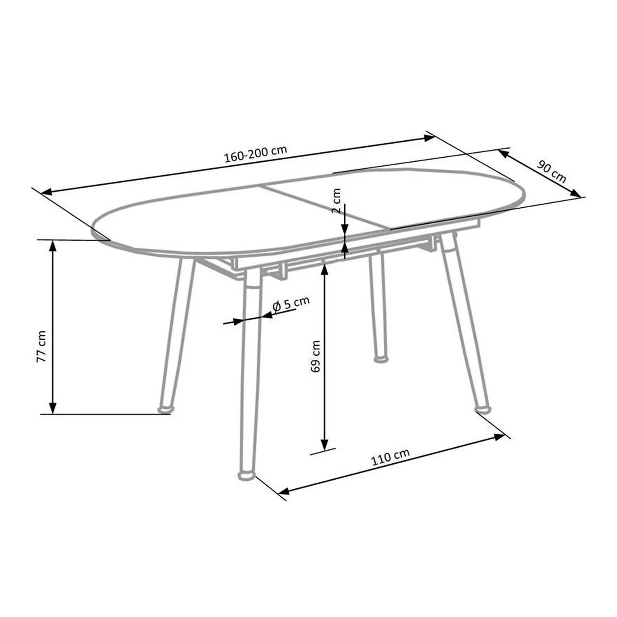 Masa extensibila CALIBER, alb/stejar, 160/200x90x76 cm