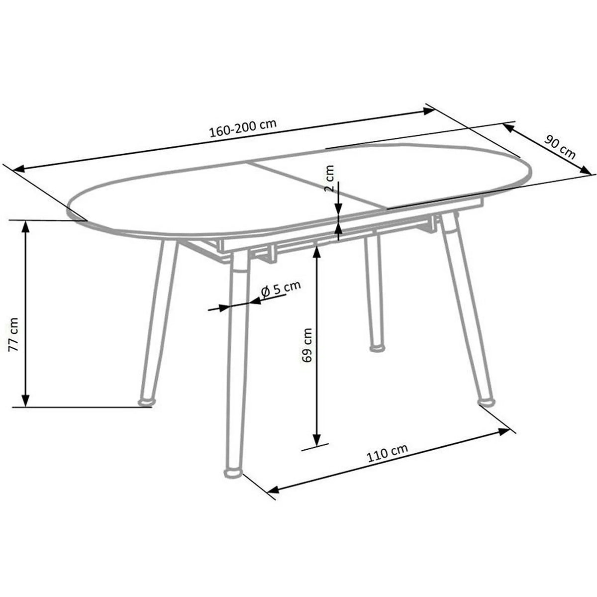 Masa extensibila CALIBER, alb/stejar, 160/200x90x76 cm