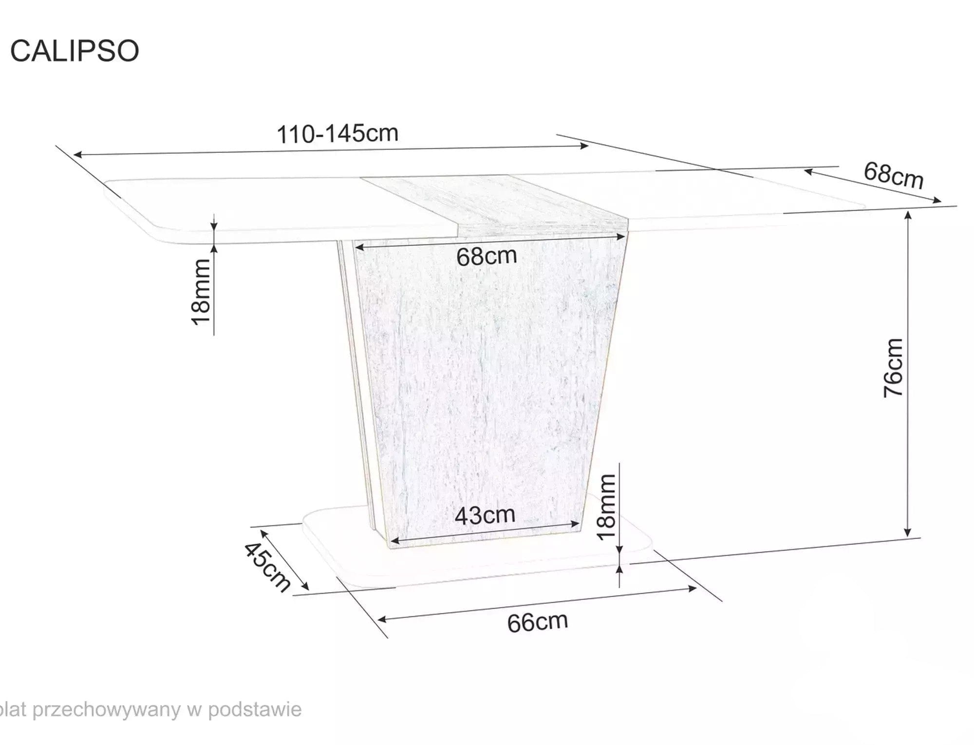 Masa extensibila CALIPSO, casmir/stejar, PAL laminat, 110/145x68x76 cm