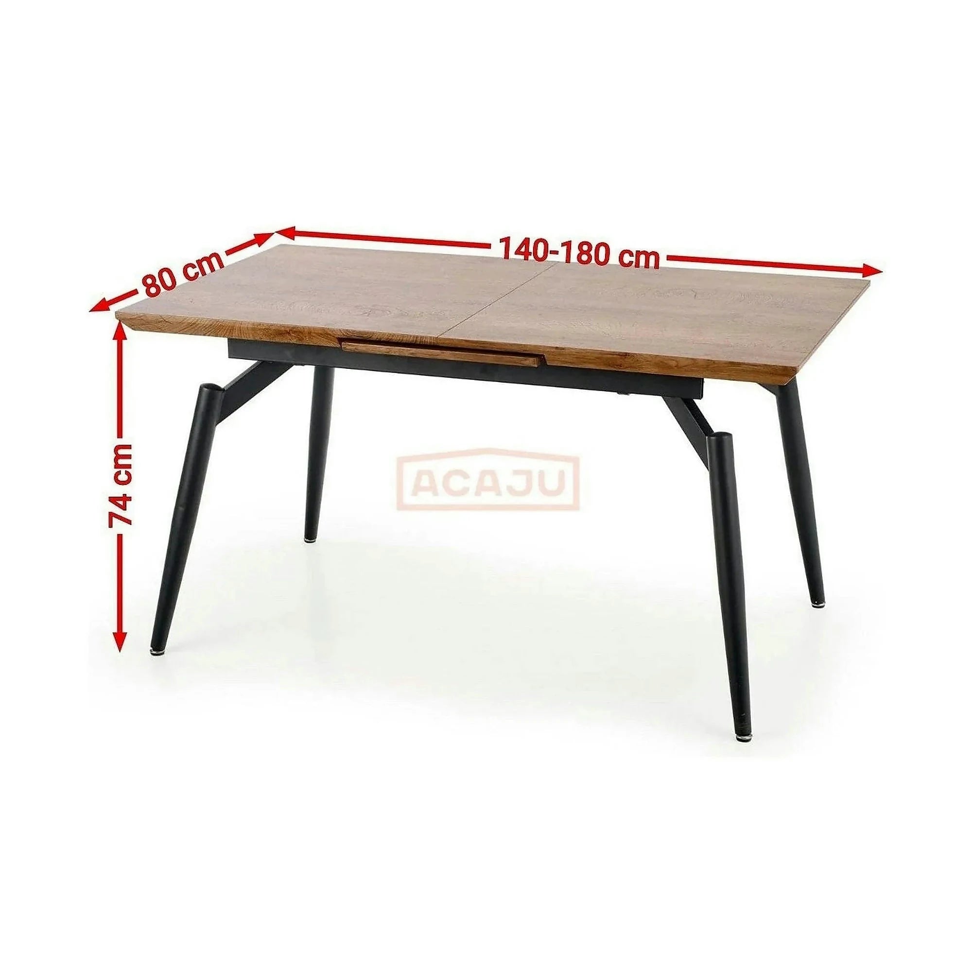 Masa extensibila CAMBELL, negru/stejar, 140/180x80x74 cm