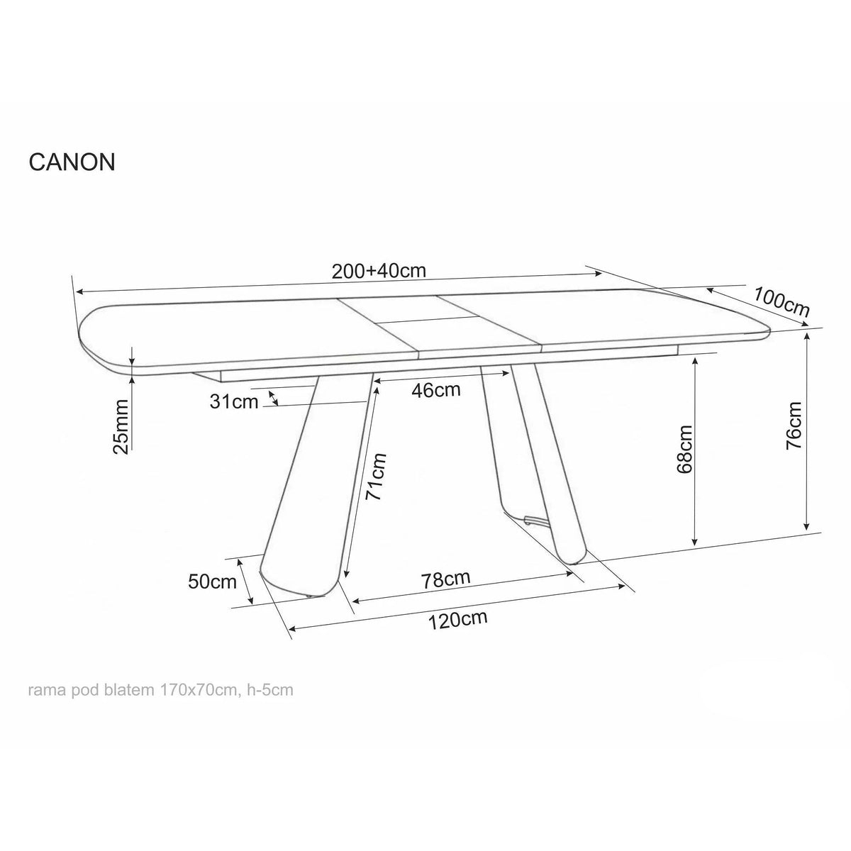 Masă extensibilă CANON, stejar/cașmir, furnir/metal/MDF, 200–240x100x76 cm