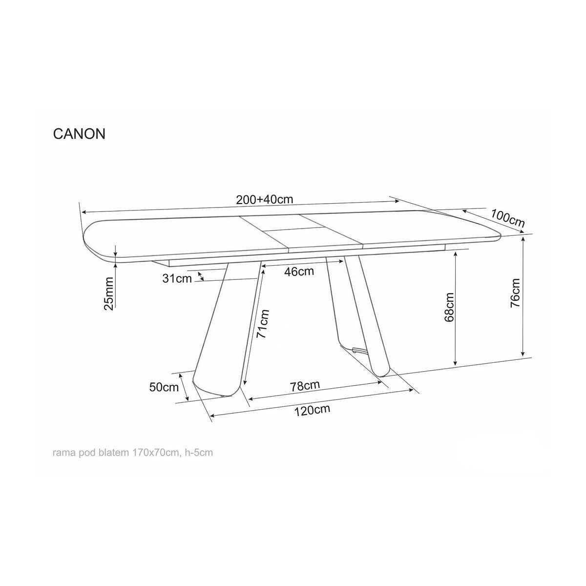Masă extensibilă CANON, stejar/cașmir, furnir/metal/MDF, 200–240x100x76 cm
