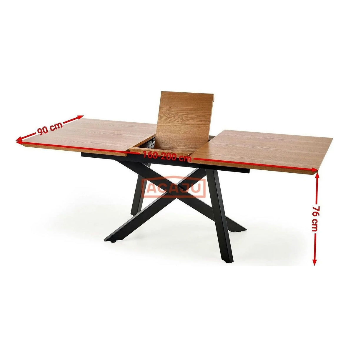 Masa extensibila Capital, stejar auriu/negru, 160/200x90x76 cm