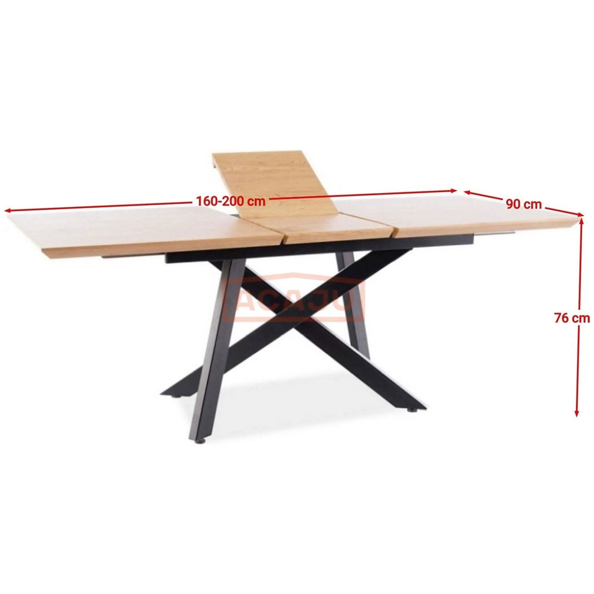 Masa extensibila CAPITOL, stejar/negru, PAL laminat/metal, 160/200x90x76 cm