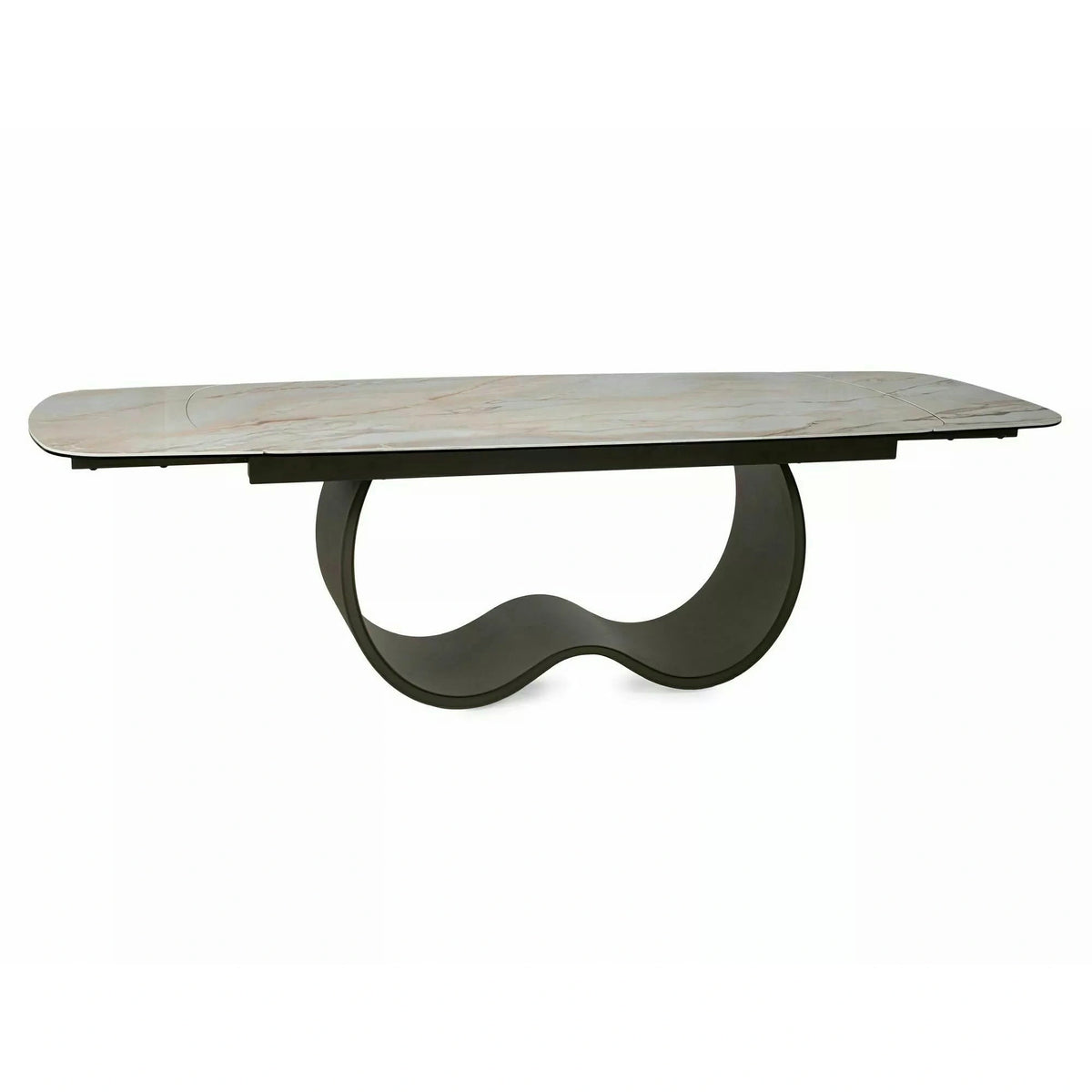 Masă extensibilă CASABLANCA, bej/cupru, sticlă securizată/ceramică/metal, 198–274x98x76 cm
