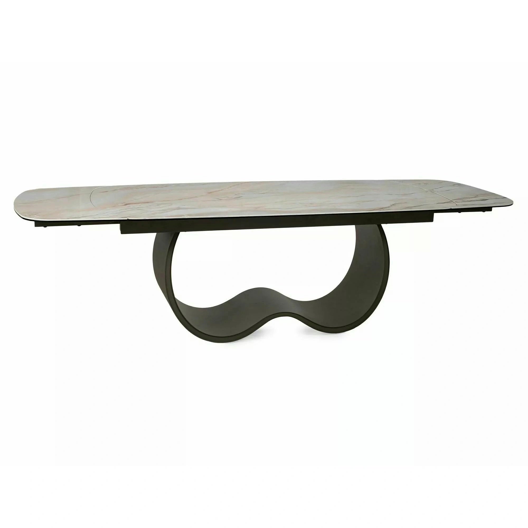 Masă extensibilă CASABLANCA, bej/cupru, sticlă securizată/ceramică/metal, 198–274x98x76 cm