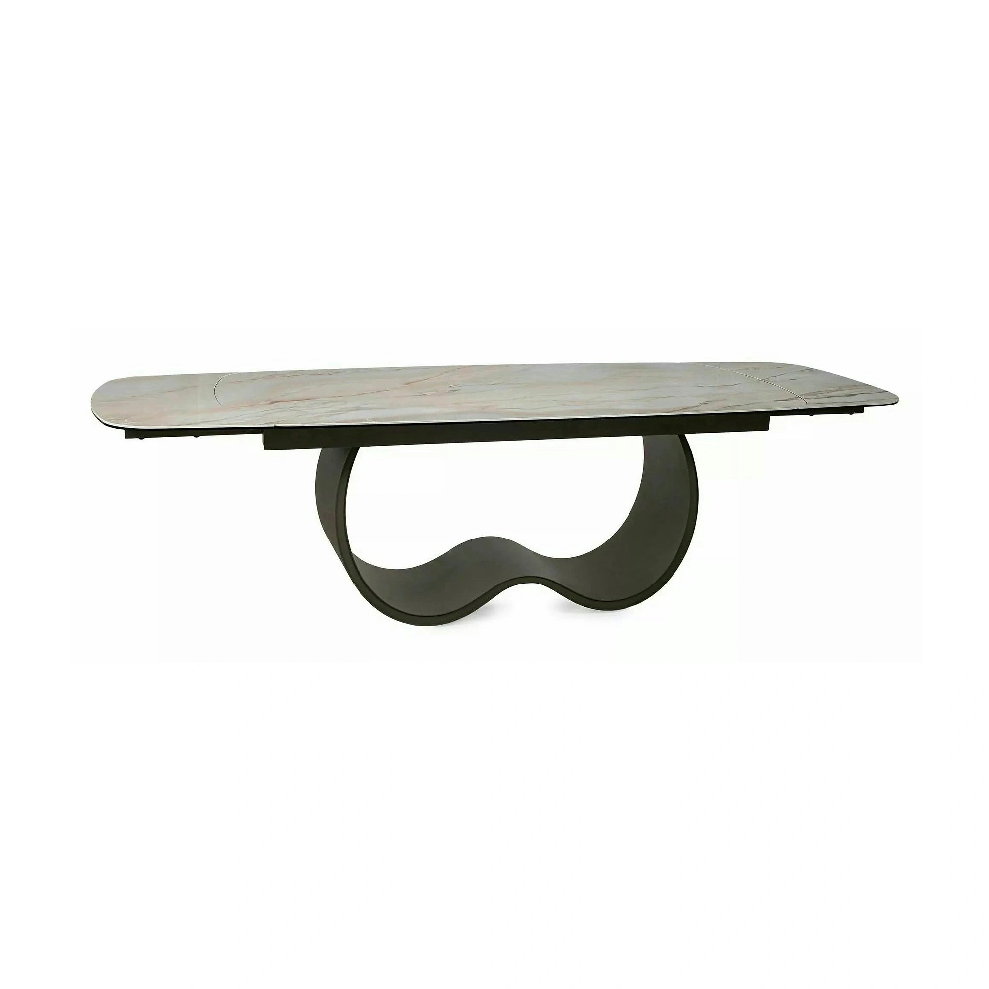 Masă extensibilă CASABLANCA, bej/cupru, sticlă securizată/ceramică/metal, 198–274x98x76 cm