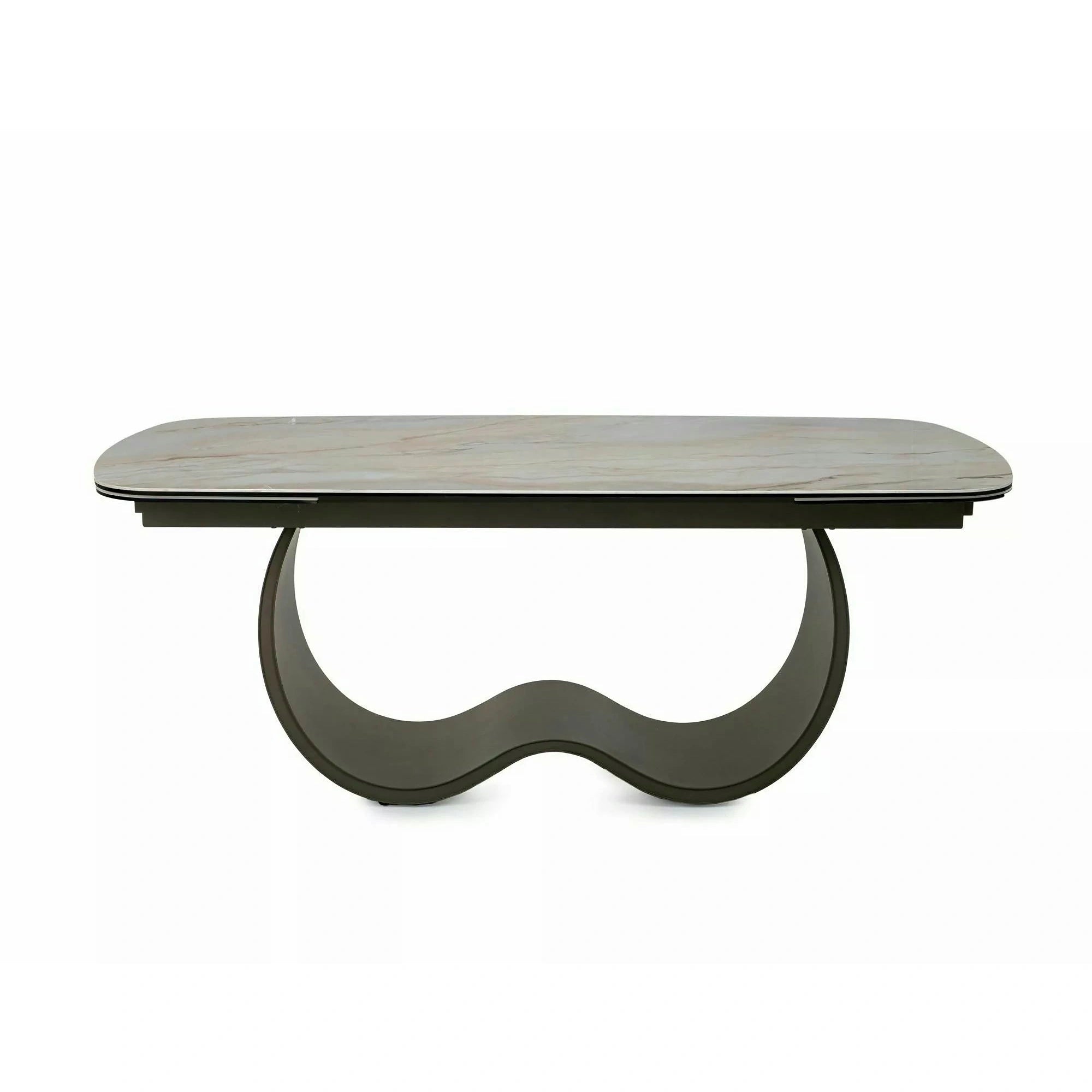 Masă extensibilă CASABLANCA, bej/cupru, sticlă securizată/ceramică/metal, 198–274x98x76 cm
