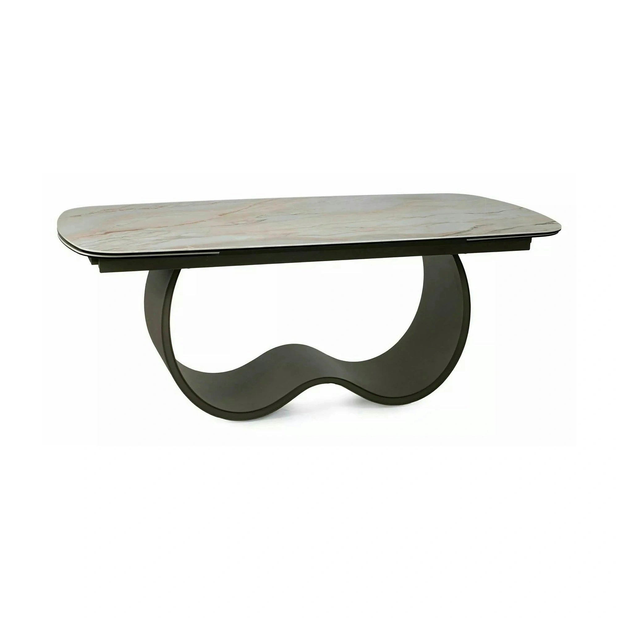 Masă extensibilă CASABLANCA, bej/cupru, sticlă securizată/ceramică/metal, 198–274x98x76 cm