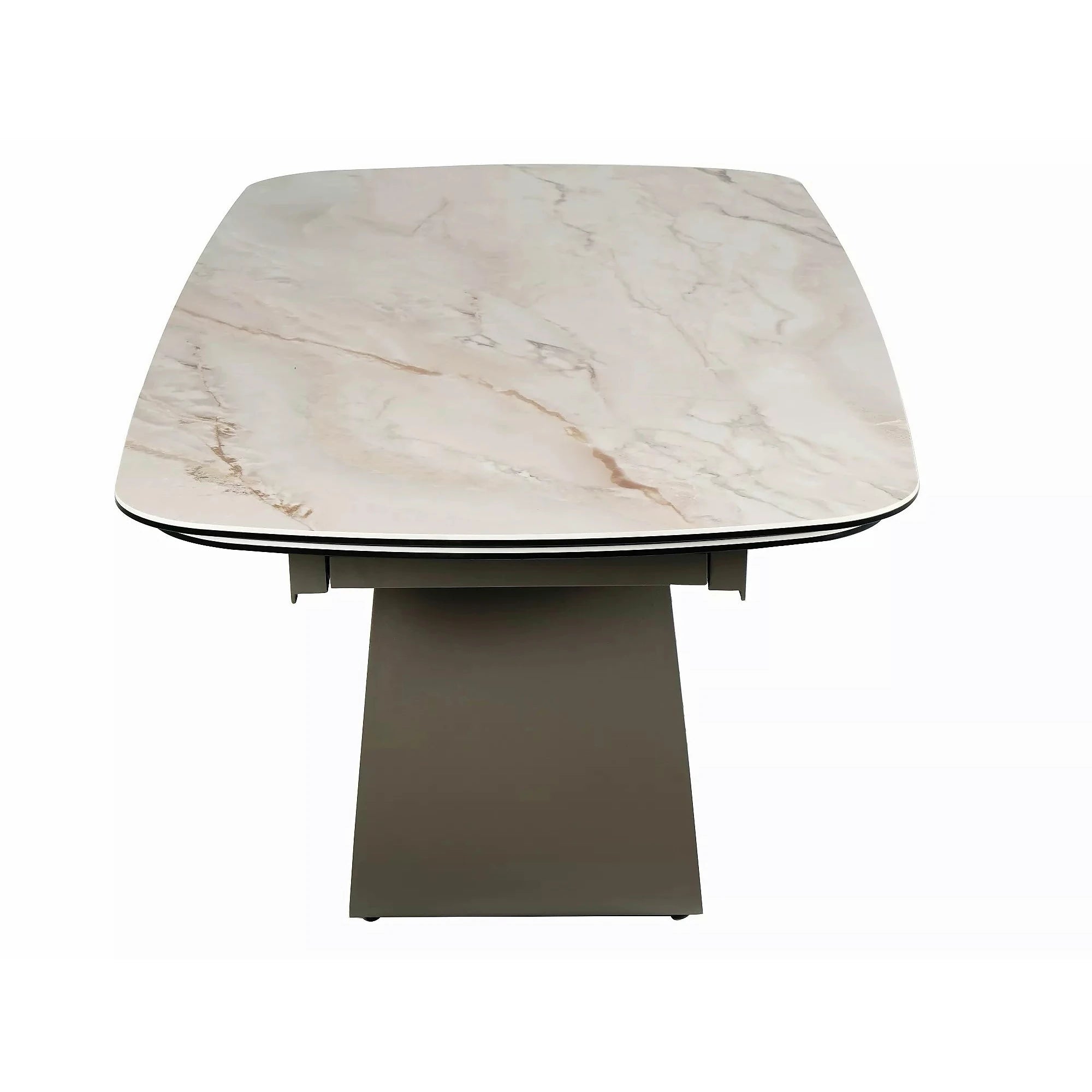 Masă extensibilă CASABLANCA, bej/cupru, sticlă securizată/ceramică/metal, 198–274x98x76 cm