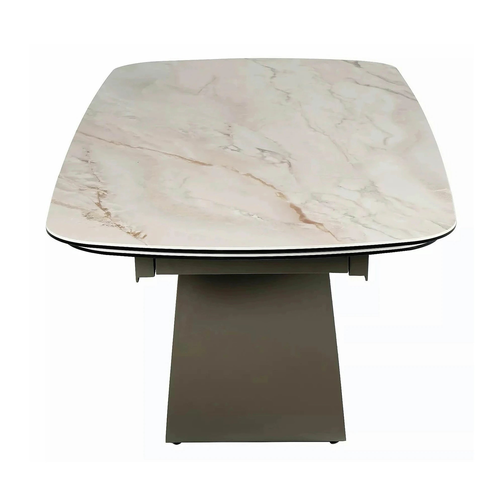 Masă extensibilă CASABLANCA, bej/cupru, sticlă securizată/ceramică/metal, 198–274x98x76 cm