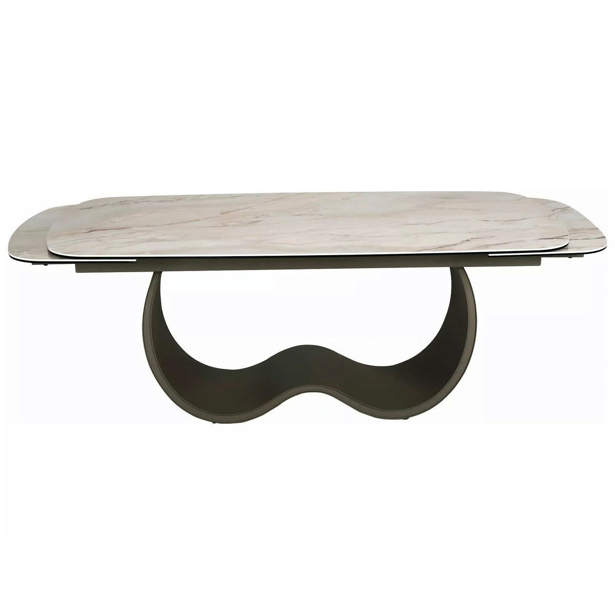 Masă extensibilă CASABLANCA, bej/cupru, sticlă securizată/ceramică/metal, 198–274x98x76 cm