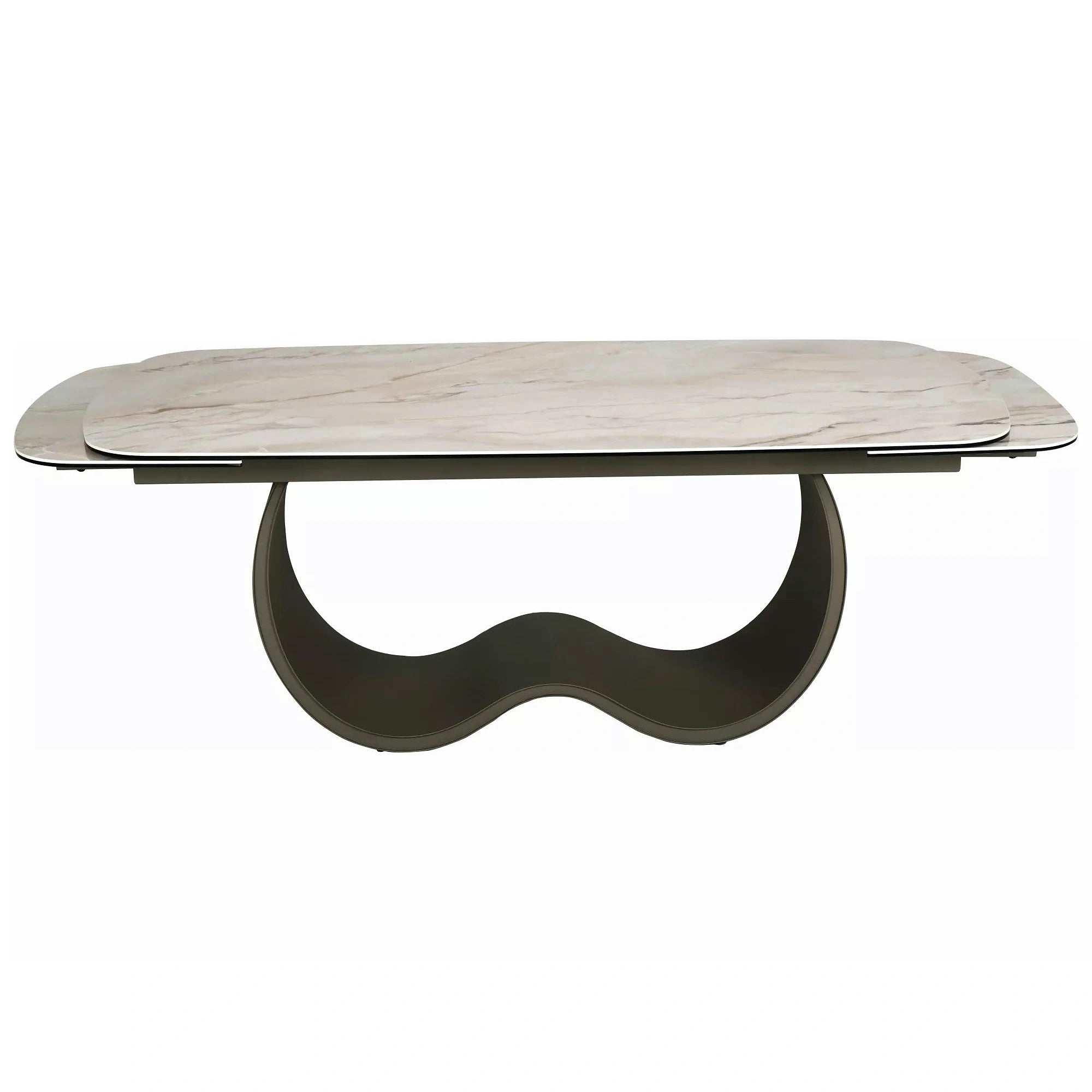 Masă extensibilă CASABLANCA, bej/cupru, sticlă securizată/ceramică/metal, 198–274x98x76 cm