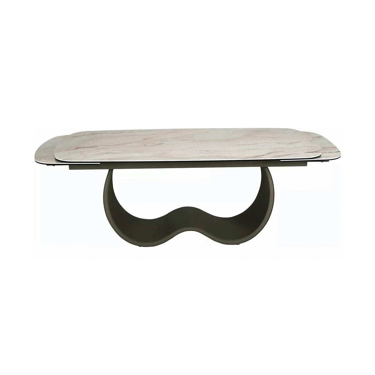Masă extensibilă CASABLANCA, bej/cupru, sticlă securizată/ceramică/metal, 198–274x98x76 cm