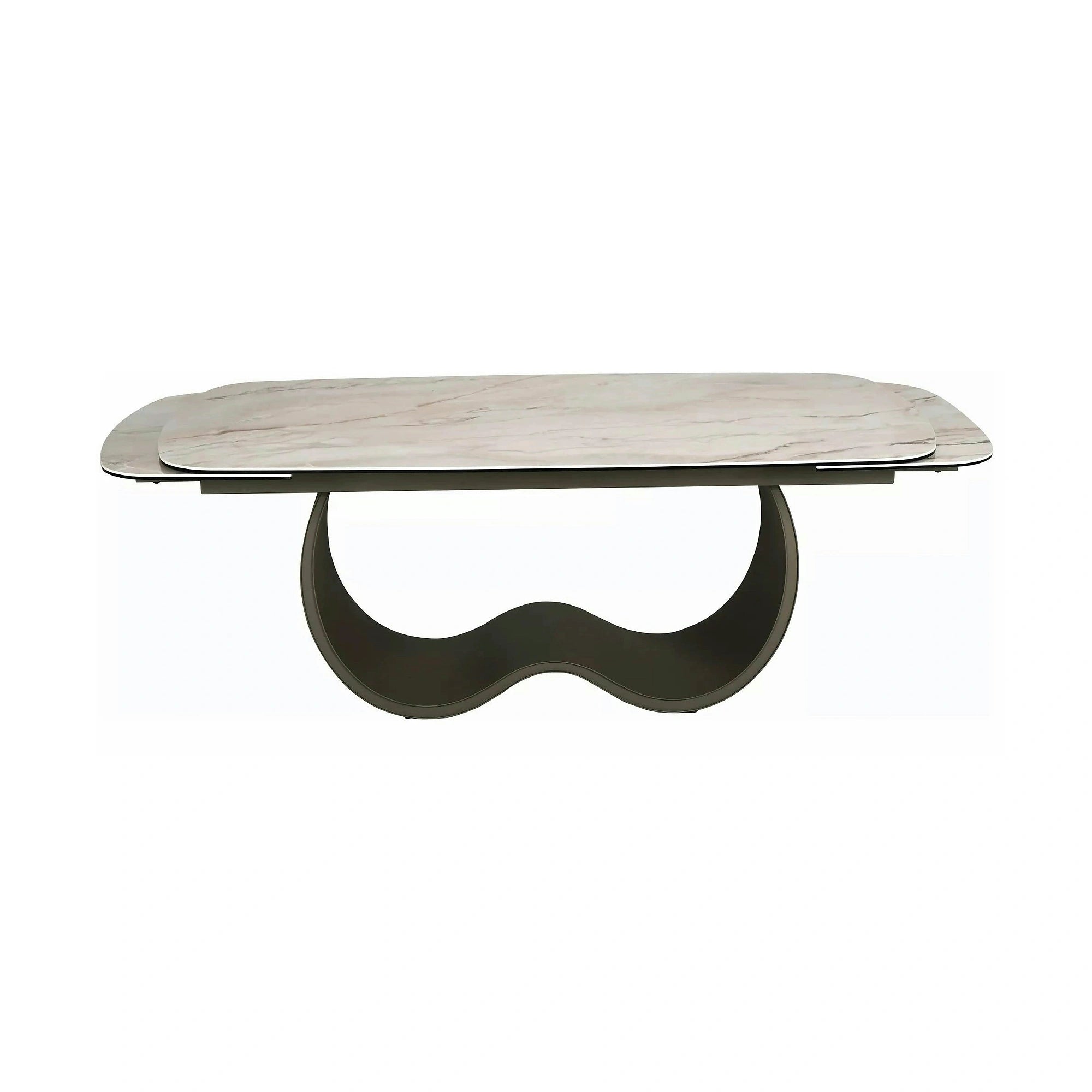 Masă extensibilă CASABLANCA, bej/cupru, sticlă securizată/ceramică/metal, 198–274x98x76 cm