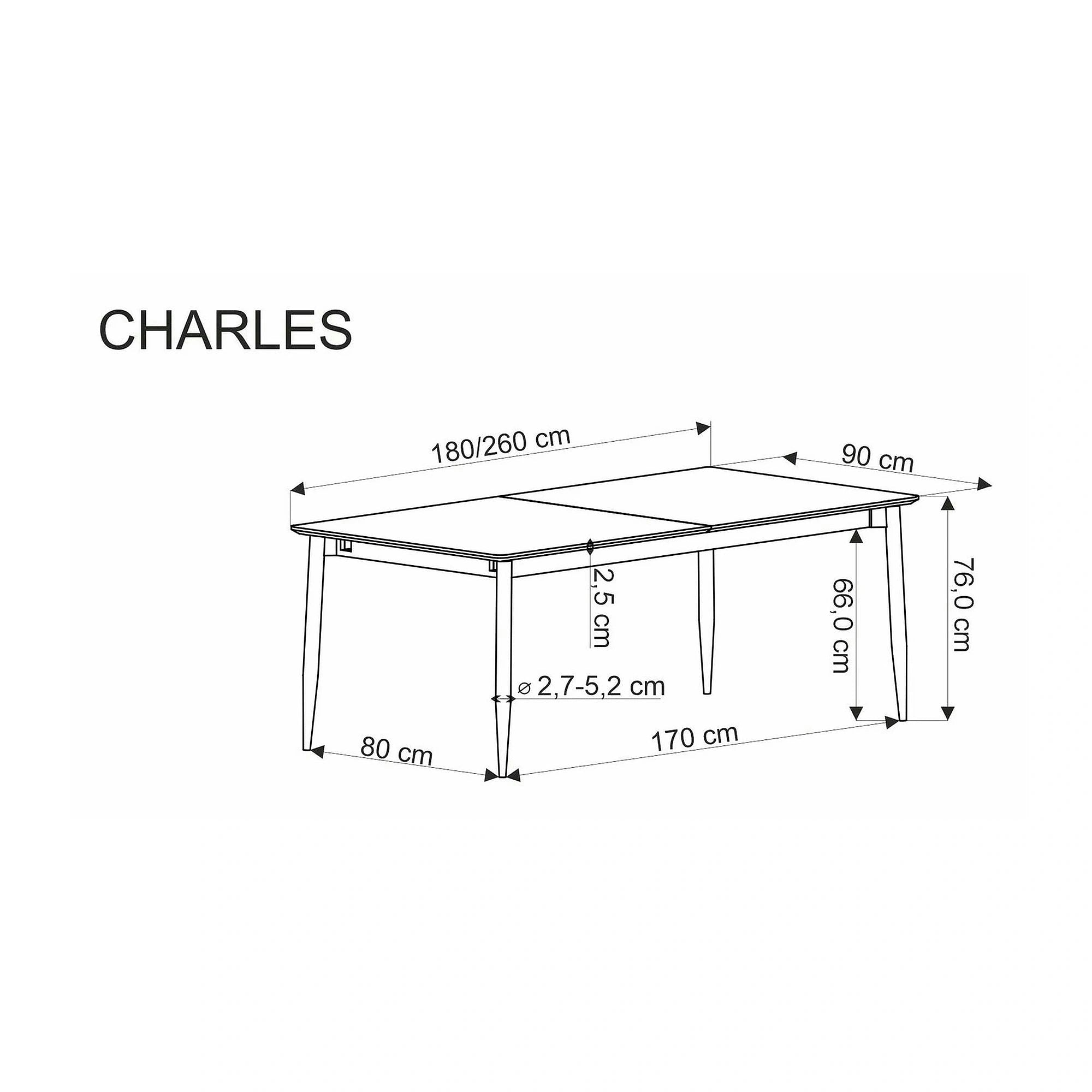 Masa extensibila CHARLES, gri/negru, 180/260x90x76 cm