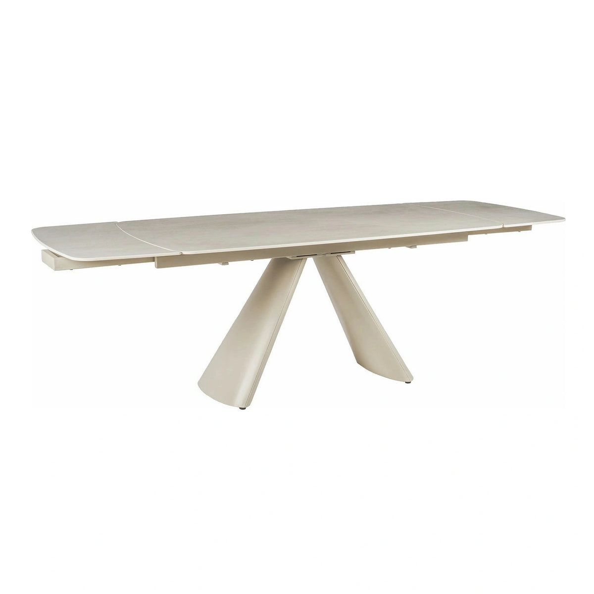 Masa extensibila CORVUS, bej cu efect de piatra travertin, ceramica/metal, 165/240x90x76 cm