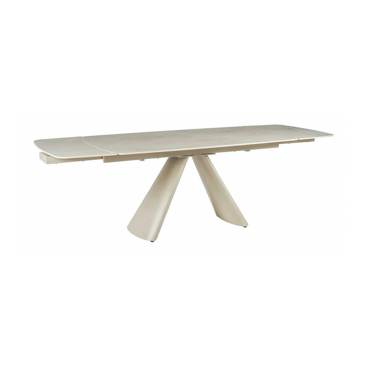Masa extensibila CORVUS, bej cu efect de piatra travertin, ceramica/metal, 165/240x90x76 cm