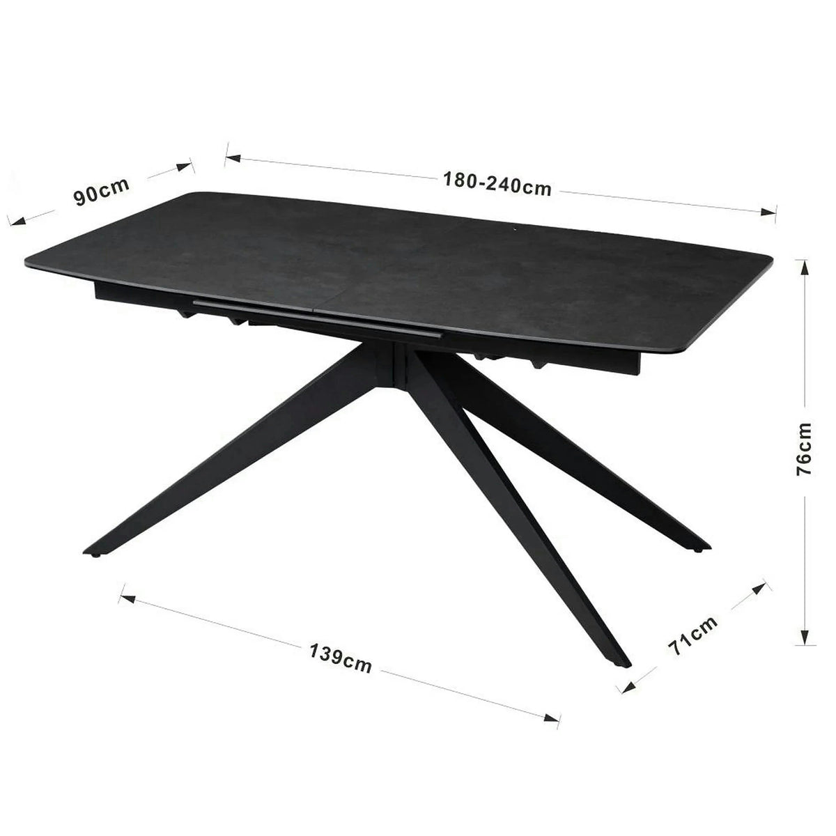 Masa extensibila COSMO, negru, sticla/ceramica/metal, 180/240x90x76 cm