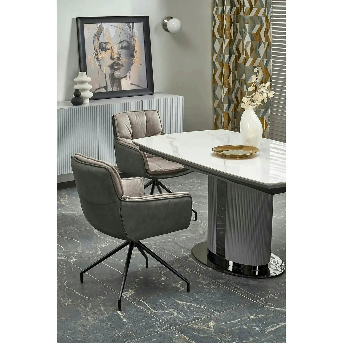 Masa extensibila DANCAN, alb/gri, 160-220x90x76 cm