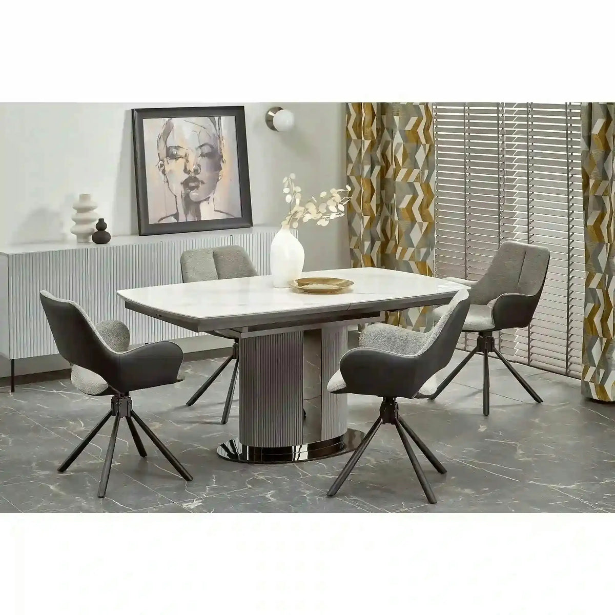 Masa extensibila DANCAN, alb/gri, 160-220x90x76 cm
