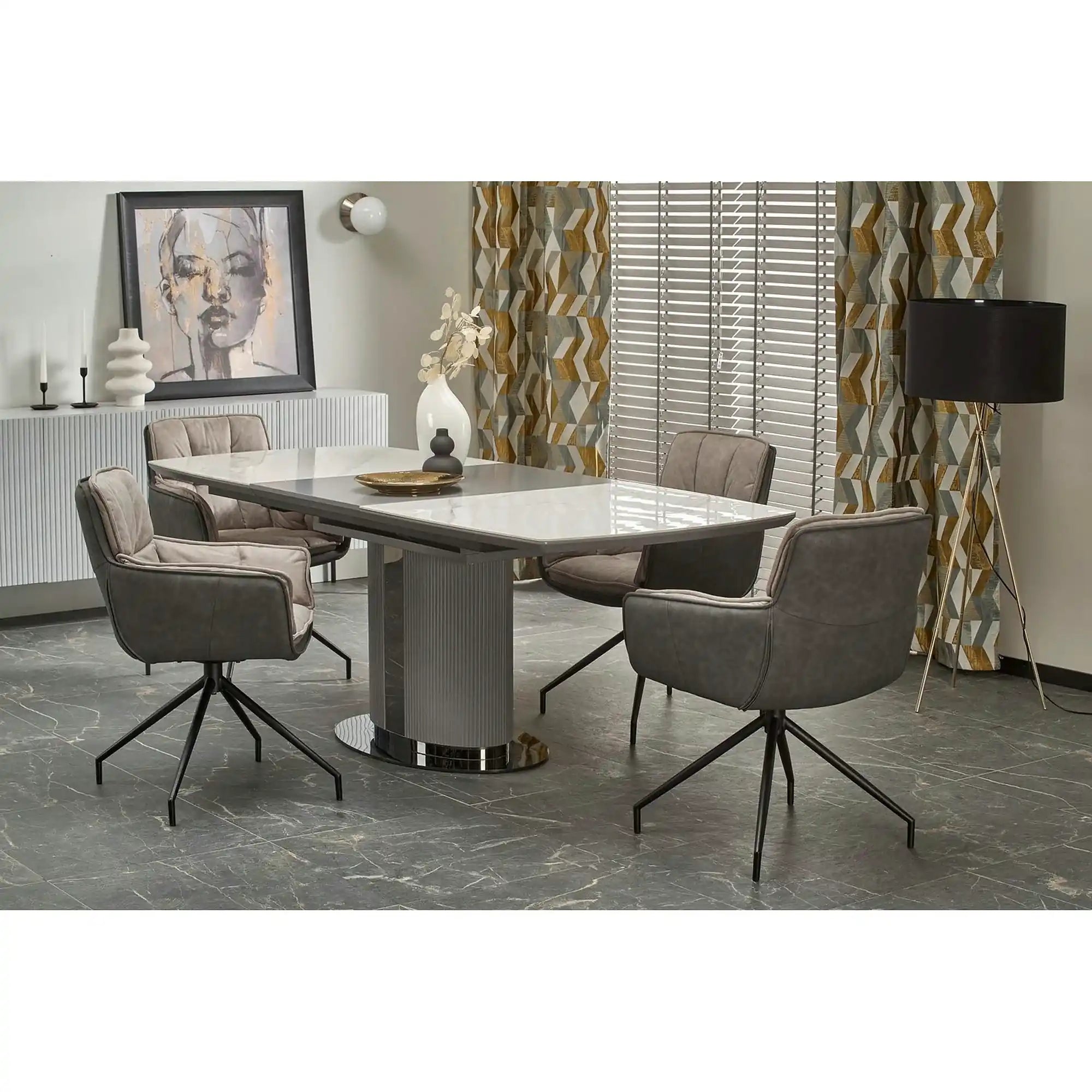 Masa extensibila DANCAN, alb/gri, 160-220x90x76 cm