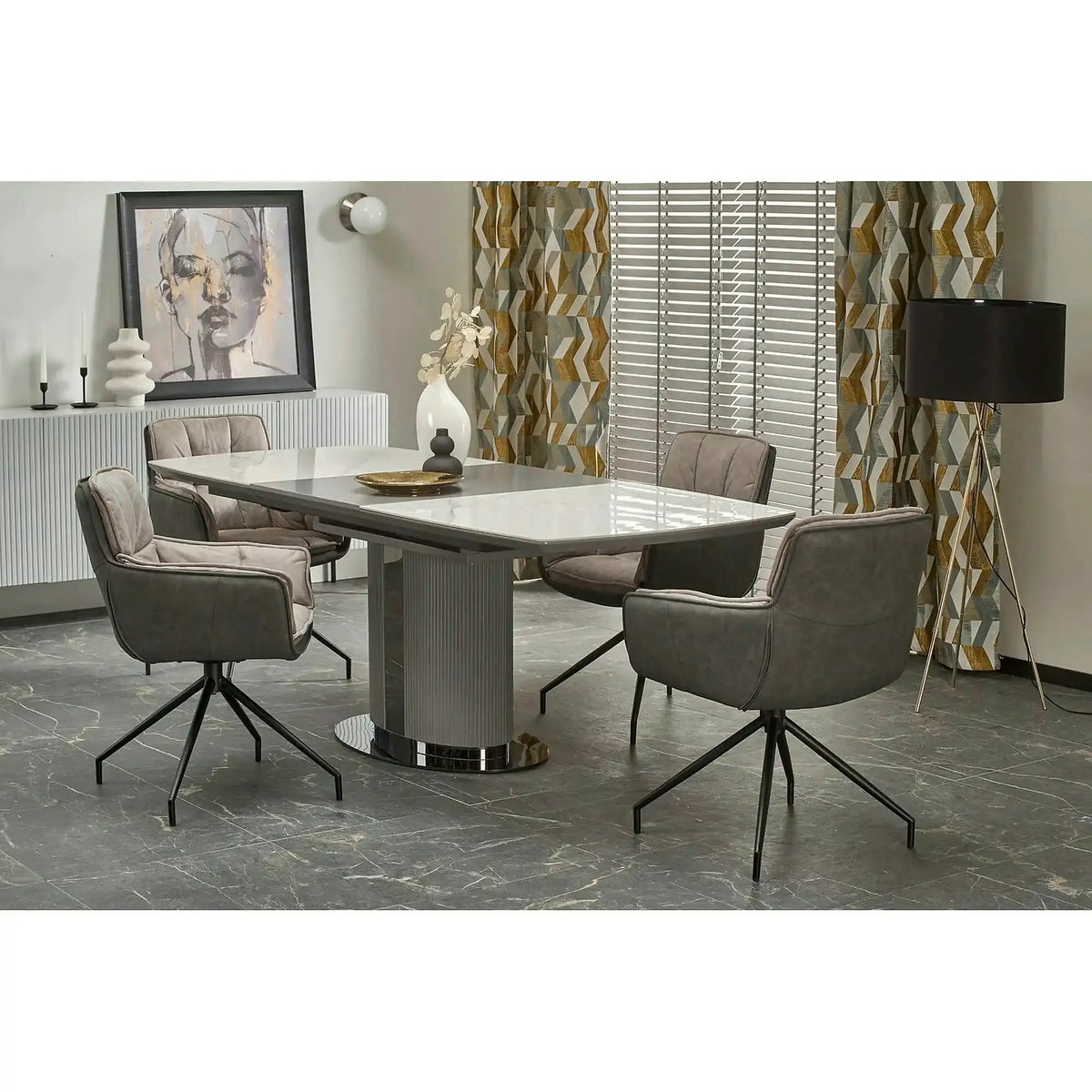 Masa extensibila DANCAN, alb/gri, 160-220x90x76 cm